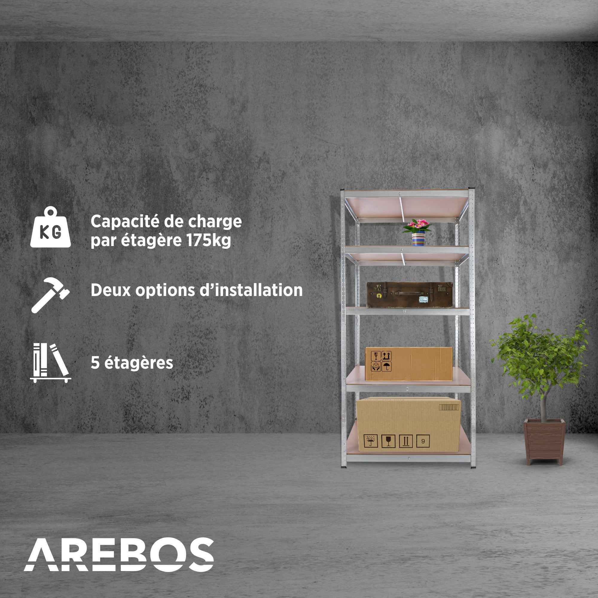AREBOS Étagère Charge Lourde 875 kg Capacité Totale 200x90x60 cm 5 étagères - 2