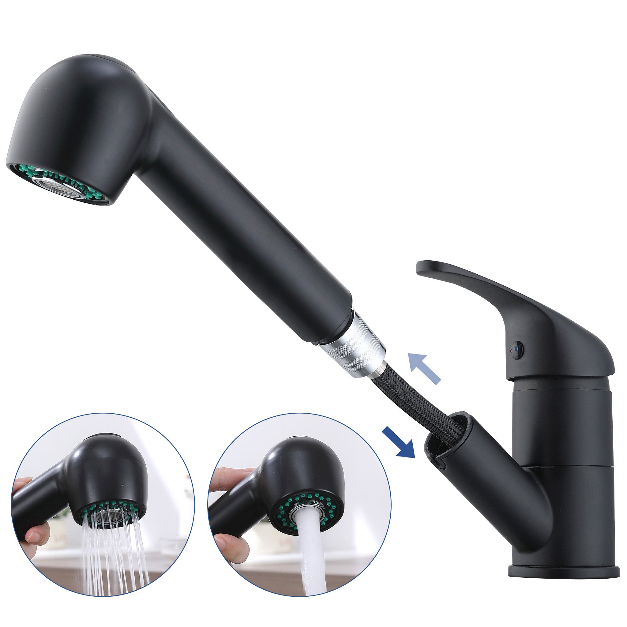 Bateria kuchenna z wyciąganym natryskiem w kolorze czarnym, bateria kuchenna z 2 natryskami do wyboru, wysokiej jakości bateria Acie