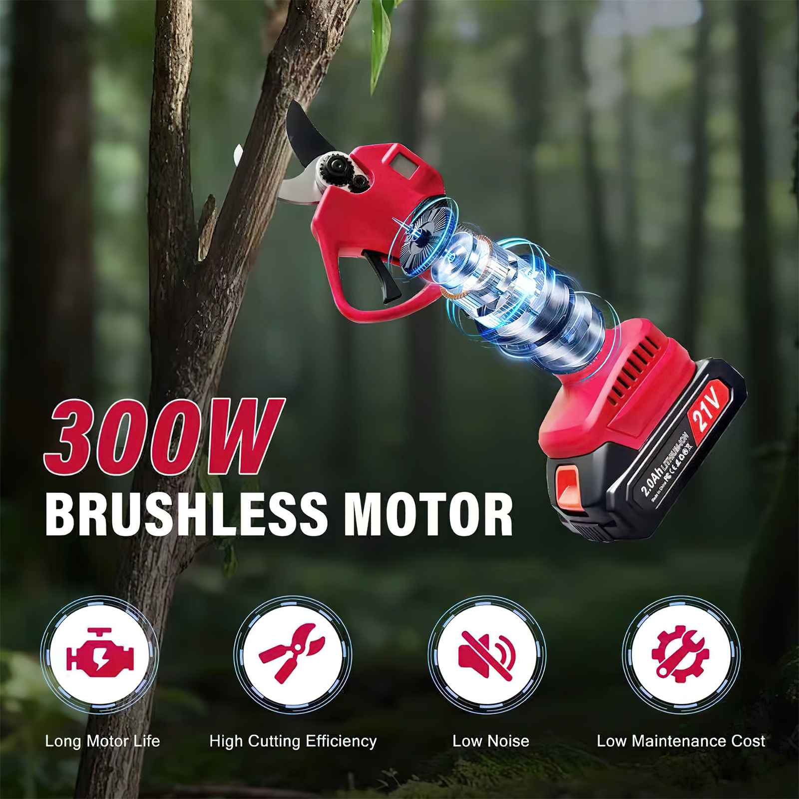Scie et sécateur électriques 300W – Kit 4+1 lames, 3 modes, 2 batteries – Coupe-branches sans fil pour jardinage, bricolage et usage professionnel - 6
