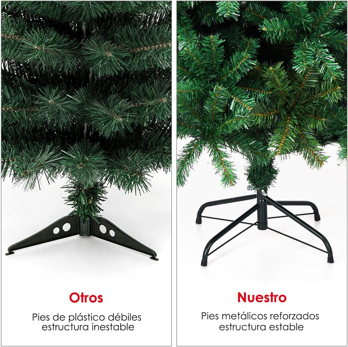 Árbol de Navidad Verde Artificial 210cm de Hoja Espumillón Arboles Soporte Metálico - 5