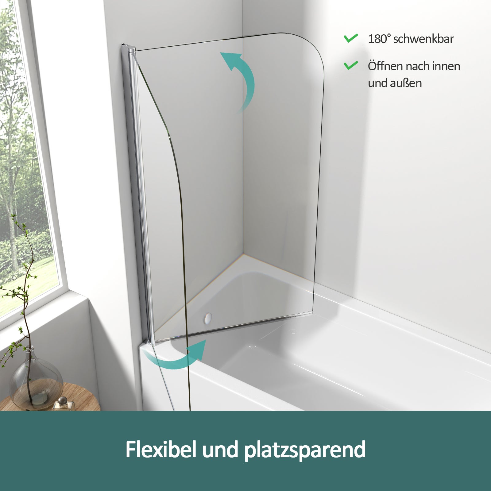 EMKE Pare de baignoire en 6 mm verre securit Paroi de douche pour baignoire 70 x 140 cm Revêtement Nano facile à nettoyer - 6