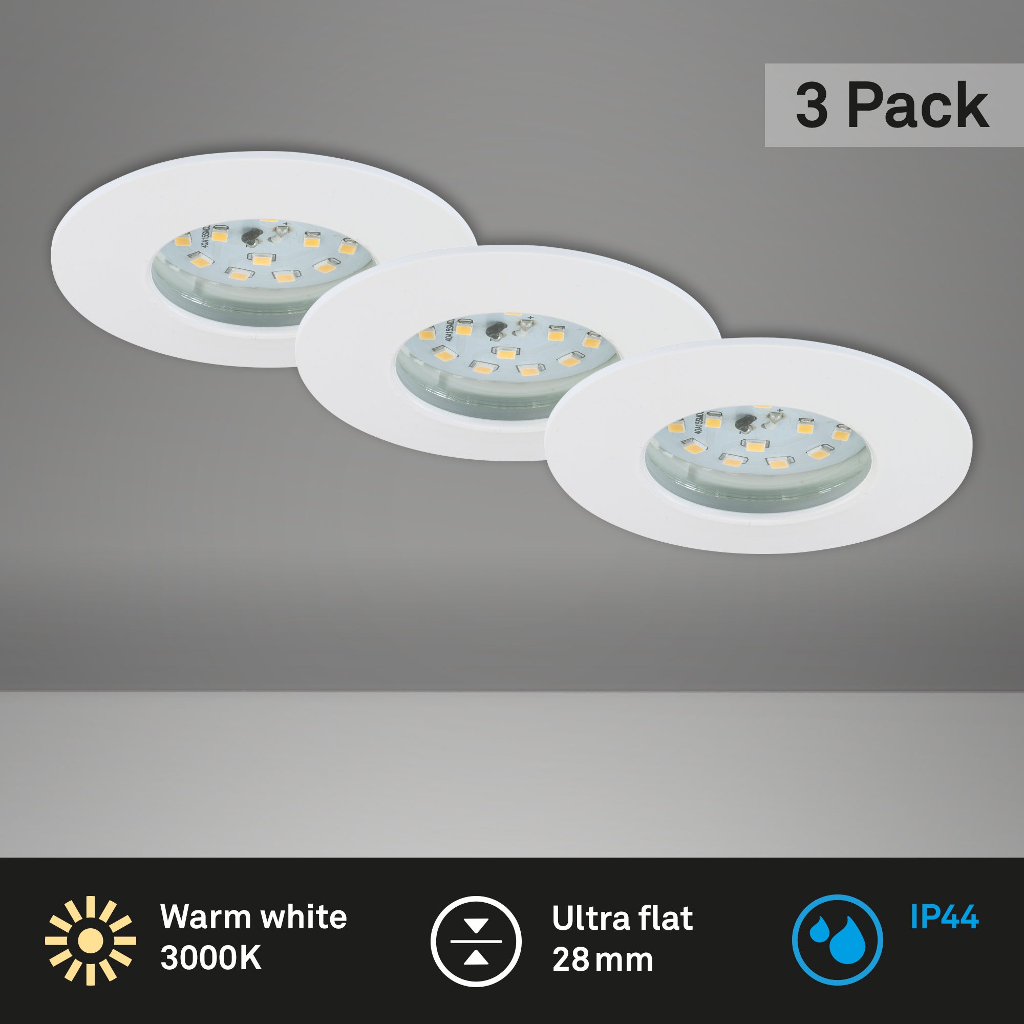 Lampe LED encastrée BRILONER LEUCHTEN ATTACH ONE, 5 W, 400 lm, IP44, blanc, plastique, set de 3, Ø 7,5 cm - 2