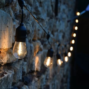 Guirlande Guinguette Jazz solaire - L12,6m 15 LED filament blanc chaud - 300 lumens - Extérieur - Chromex