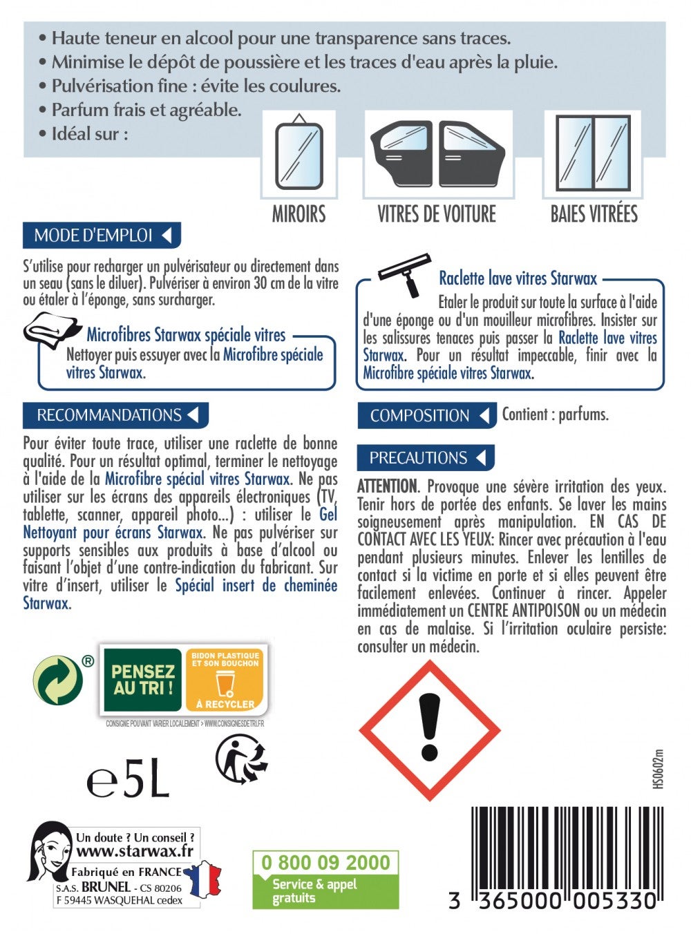 Nettoyant spécial vitres et miroirs 5L STARWAX - 3