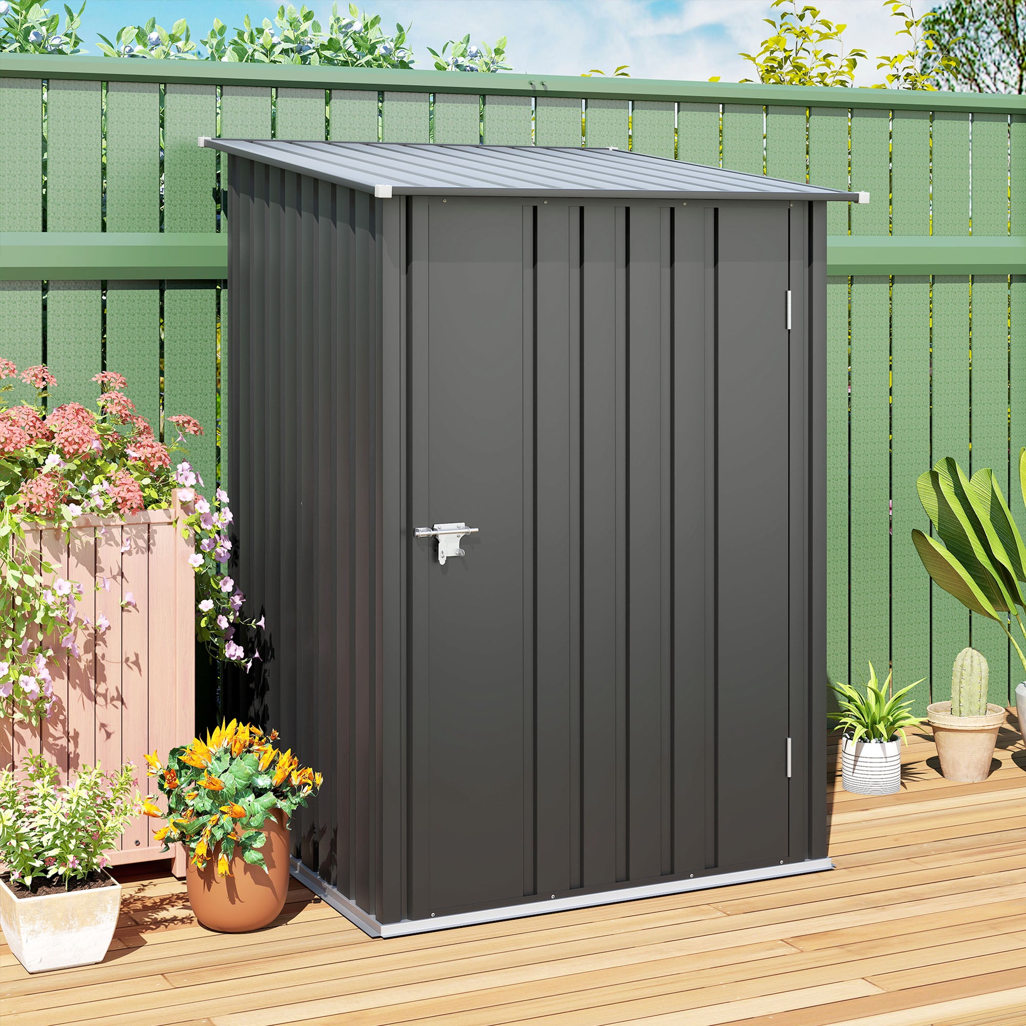 Caseta de jardín 0,92 m² con cerradura Outsunny 100x103x160 cm gris - 5