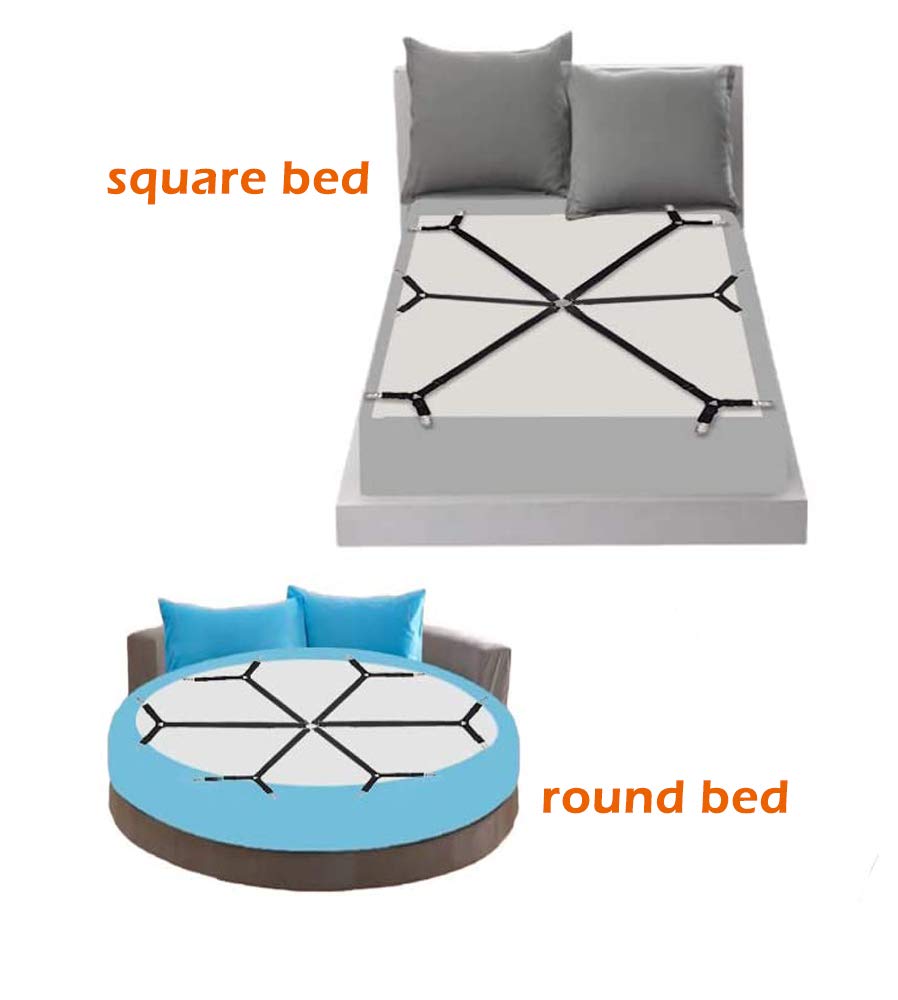 Tendeur Drap Housse Élastique,Réglable 6-Voies Attache Draps Housses,Drap de Lit Attaches,Sangle de Maintien Ajustable pour Tous Les Matelas Ronds - 5