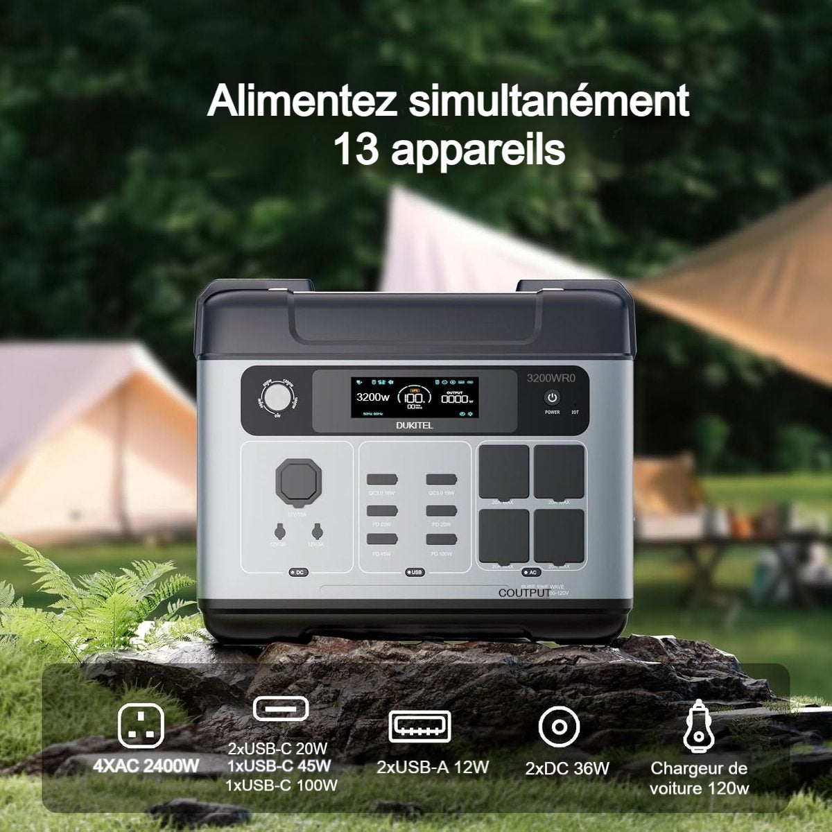 OUKITEL Batterie Portable 2048Wh P2001Eplus, Générateur Lithium Fer Phosphate, 2400W AC, Charge Solaire et Voiture, ABS+PC, Noir - 3