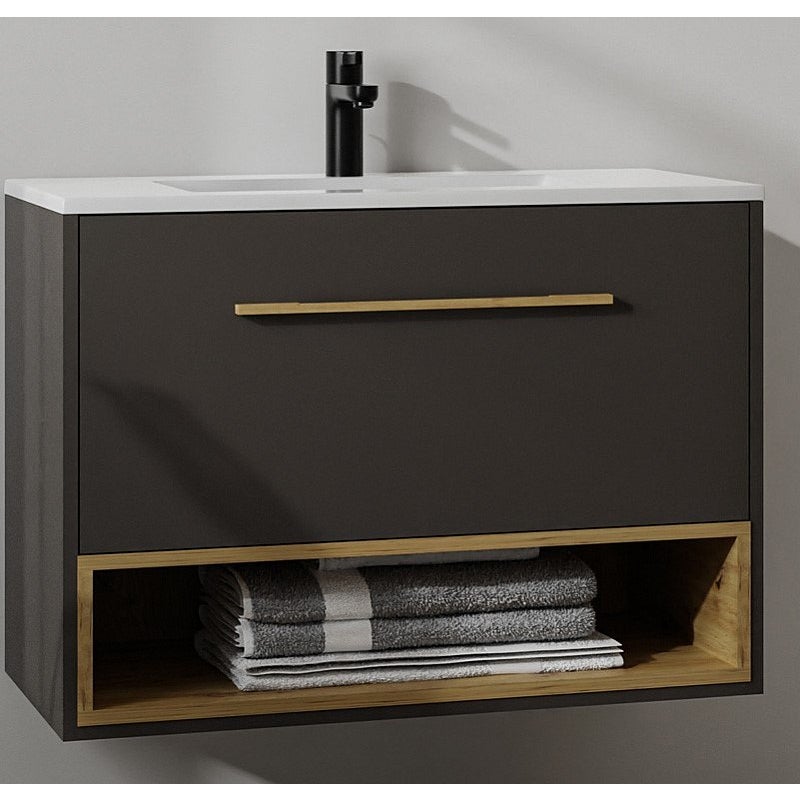 Szafka łazienkowa wisząca pod umywalkę w kolorze antracytowym – 120 cm - YANGRA