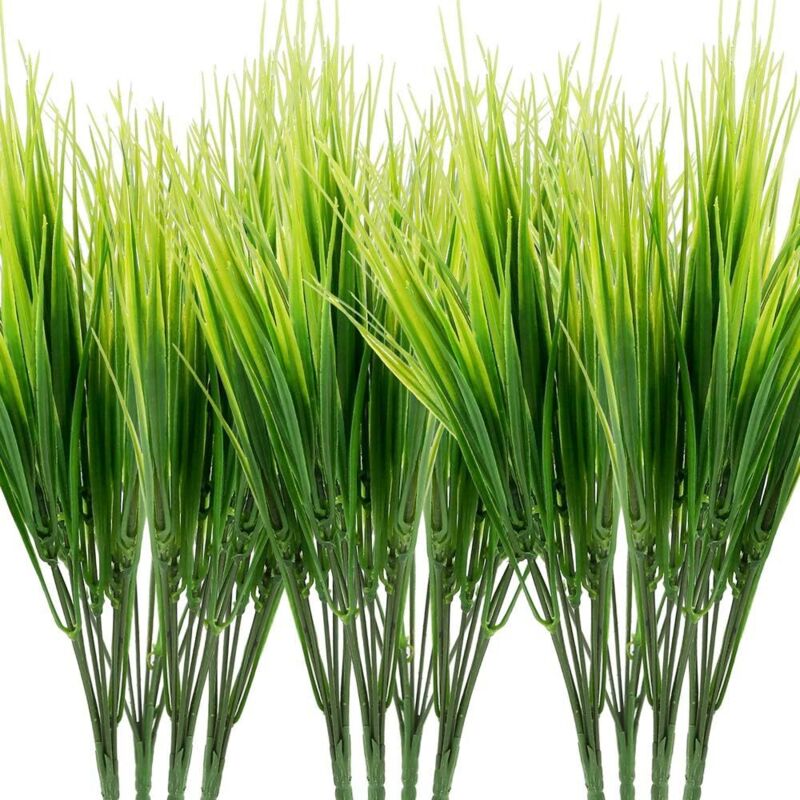 12 plante, arbuști și iarbă artificială din plastic verde. Pentru decorarea grădinii interioare/exterioare. Durabile