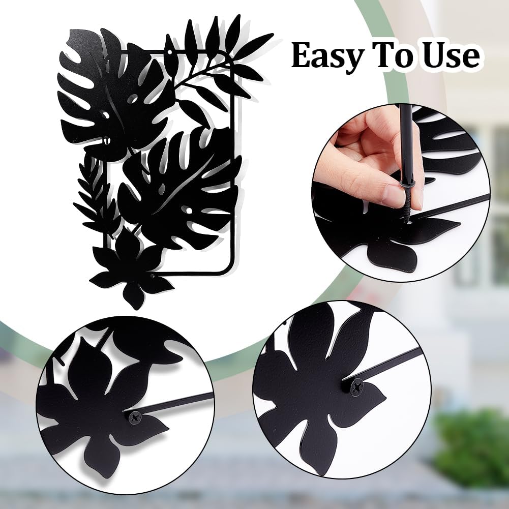 Feuilles de Palmier Décoration Murale en Métal, Noir Tenture Décor Silhouette Mur Art Feuilles Tropicales pour Maison Chambre Salon Salle de Bains Cui - 4