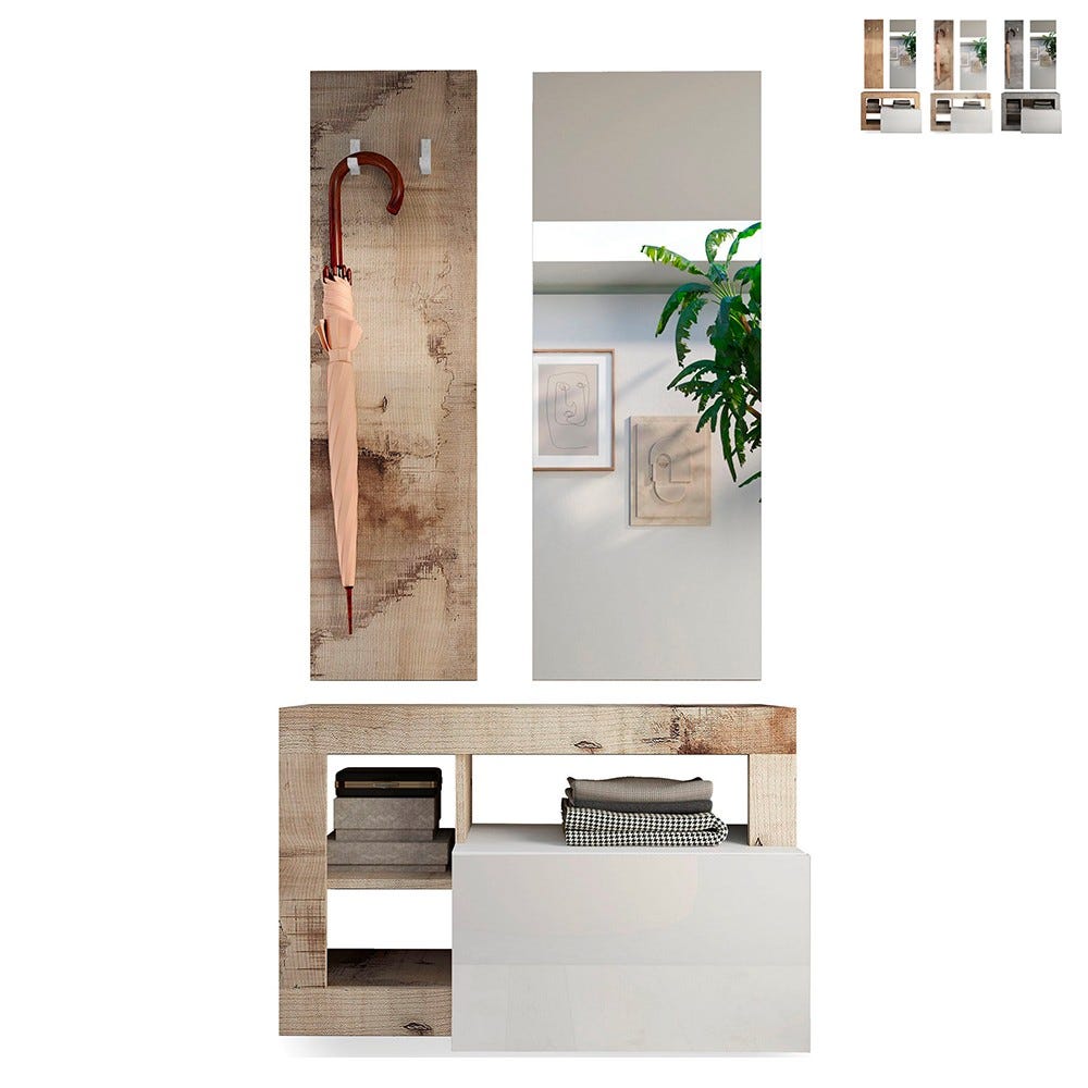 Ensemble meuble d'entrée avec banc à chaussures, vestiaire et porte Ensemble meuble d'entrée avec banc à chaussures, vestiaire et porte