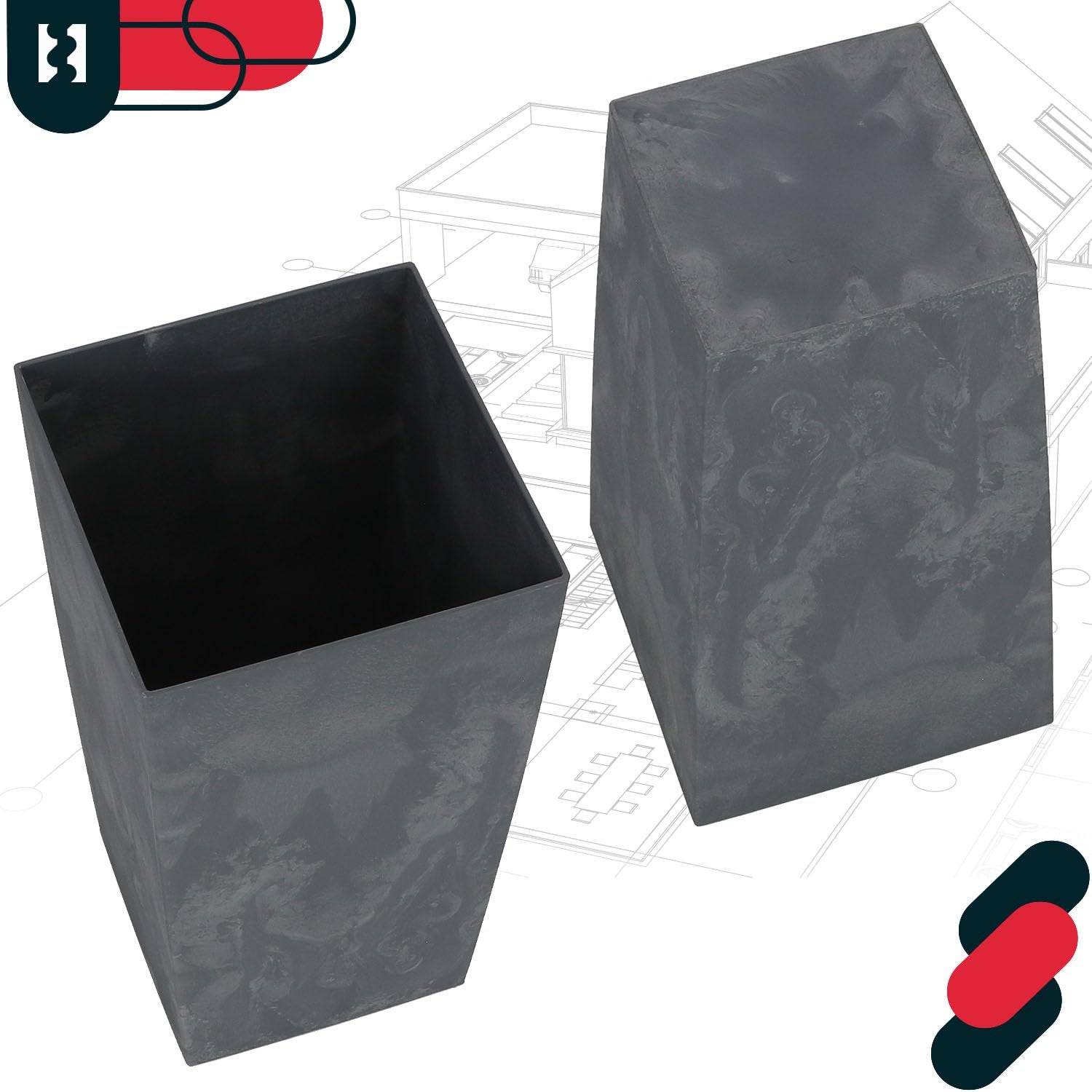 Doniczka z wkładem 220x220x424 mm struktura betonu - KOTARBAU - 6