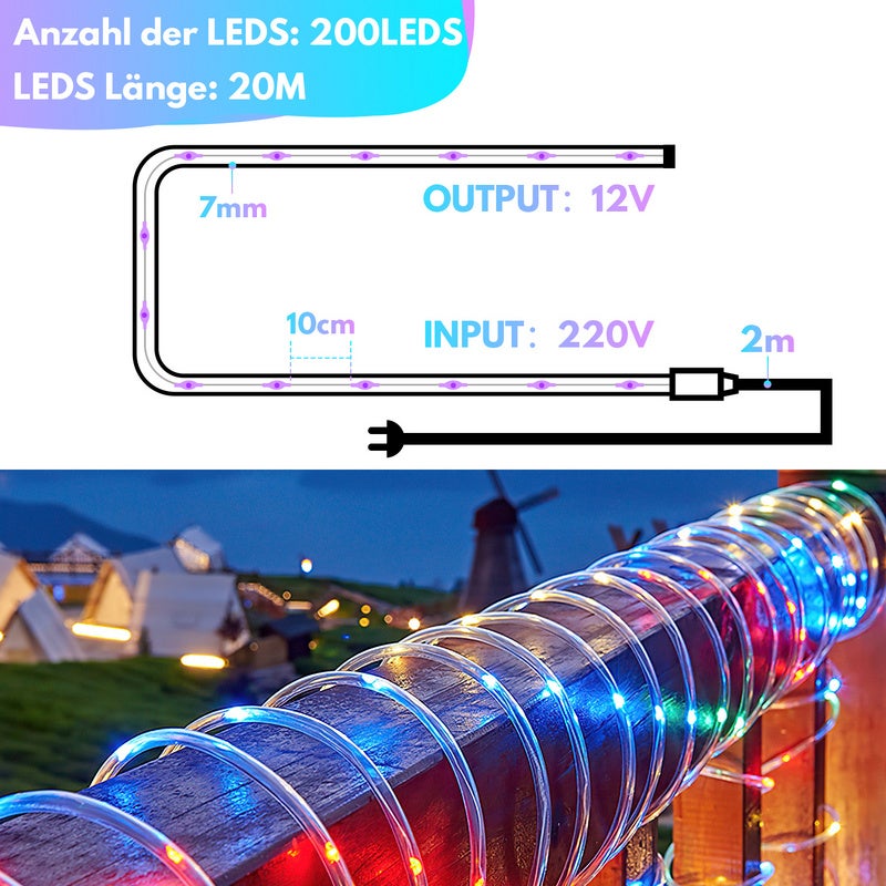 Guirlande Tube lumineux LED 20m - 8 jeux de lumière -LED Tuyau Bande IP65,Multicolore - 2