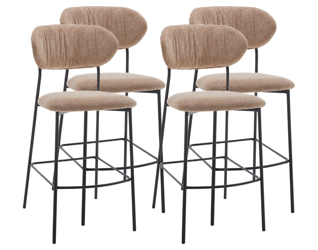 Lot De 4 Tabourets De Bar Mady Beige - Design Moderne, Assise Matelassée, Pieds Métal Noir | Pour Salle à Manger Ou Cuisine