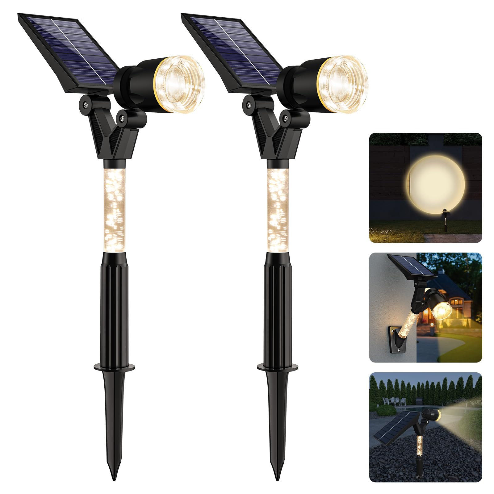 NATPOW Lot De 2 Spots Solaires Extérieurs 3000K - Éclairage Puissant Jardin Avec Piquet, IP65