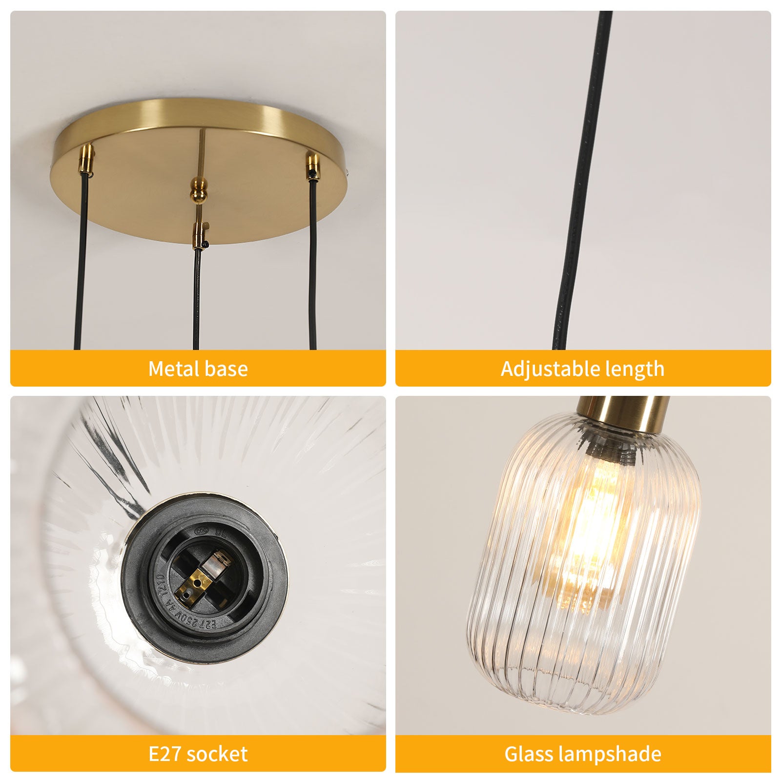 COMELY Suspension en Verre, Lustre Globe à 3 lumières en Laiton doré, luminaire Suspendu Moderne lumières pour Chambre, Salon,Verre transparent - 5