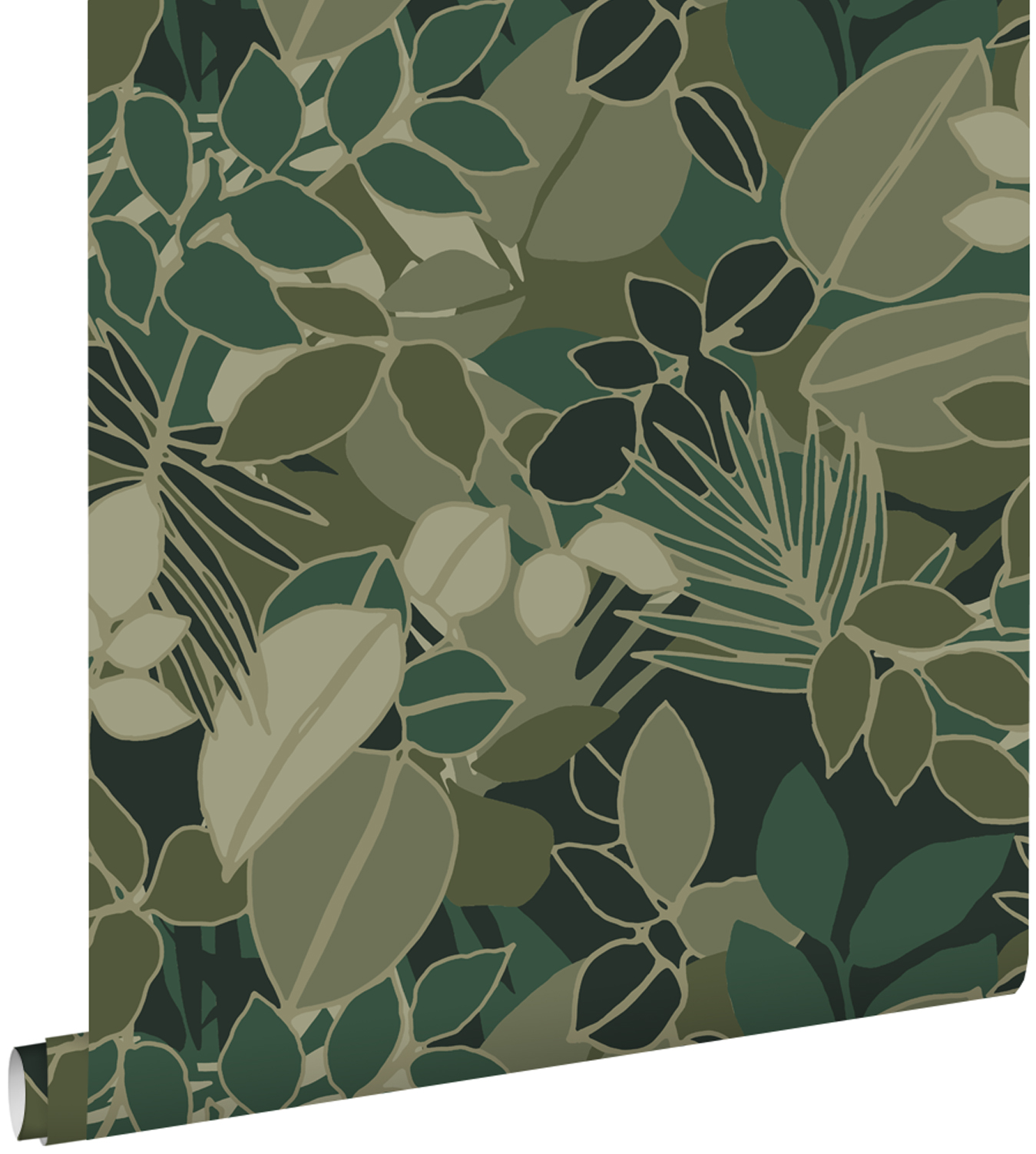 Papel pintado hojas verde oscuro - 50 x 900 cm - estahome