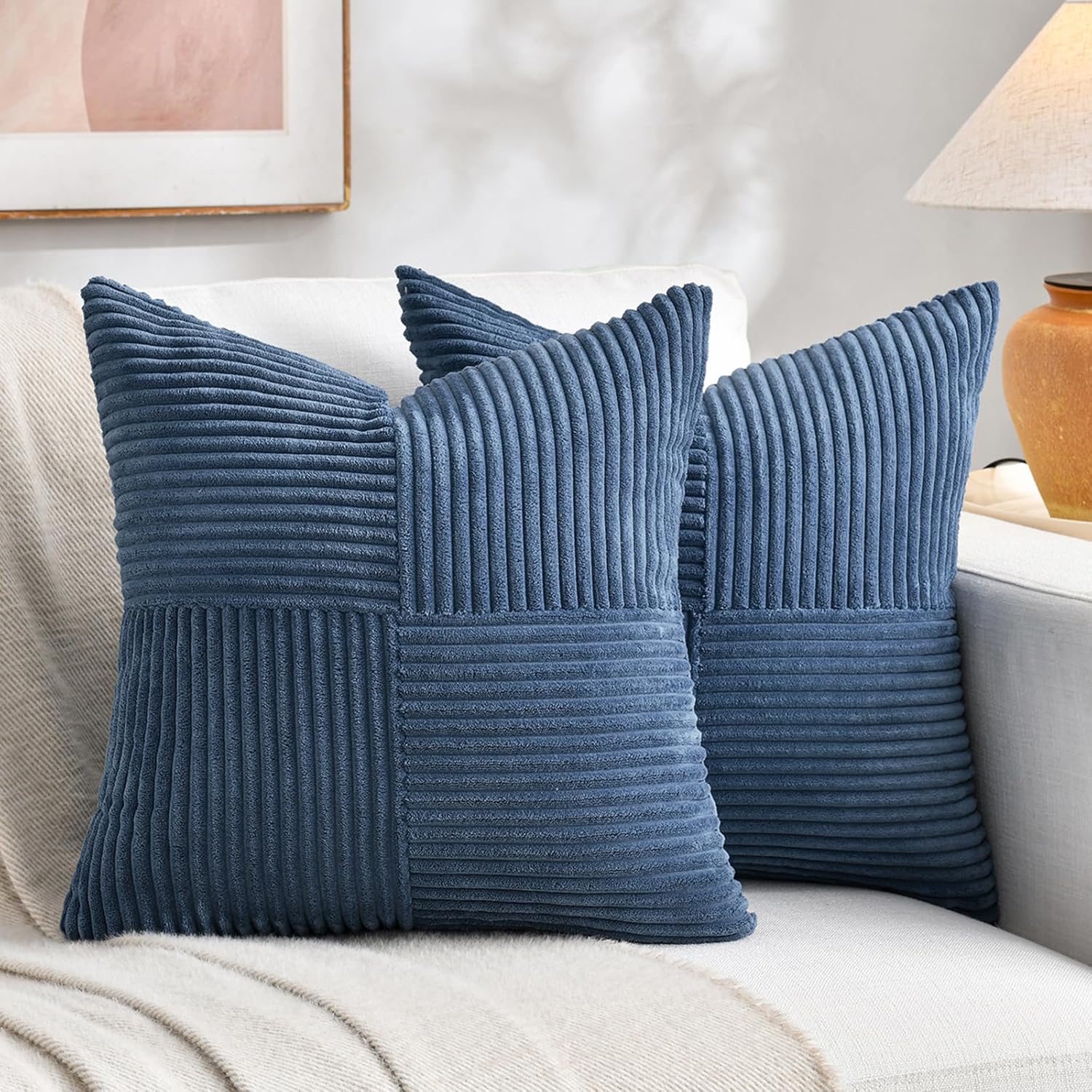 Set Di 4 Federe Per Cuscini 45x45 Cm In Velluto A Coste Verde Salvia - Stile Bohémien Con Pompon, Decorative Per Divano E Letto