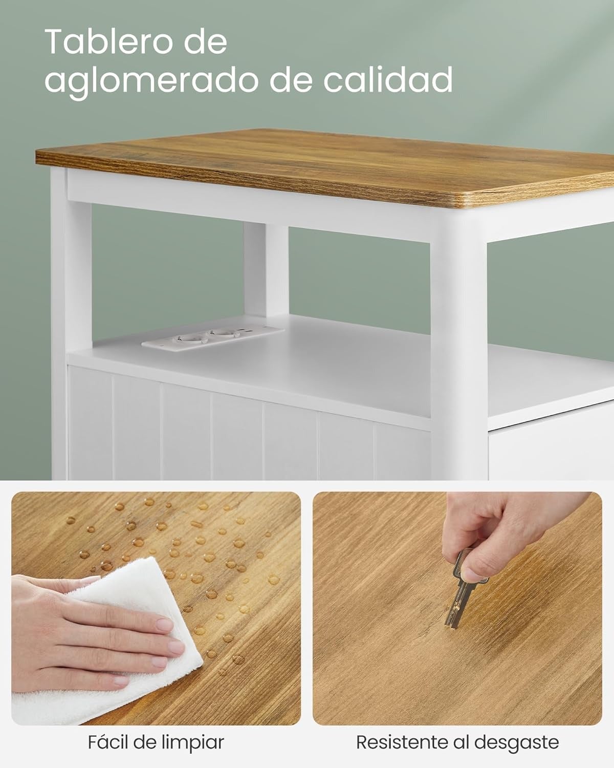 Table d’Appoint avec Multiprise, Petite Table Basse avec Étagère de Rangement, Marron Chêne et Blanc - 8
