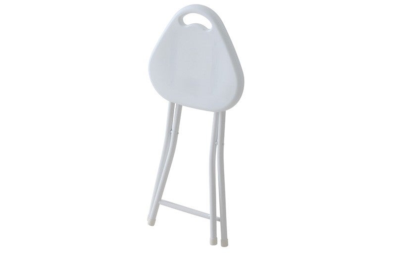 Tabouret pliant peu encombrant avec assise en ABS et pieds en acier blanc - 4