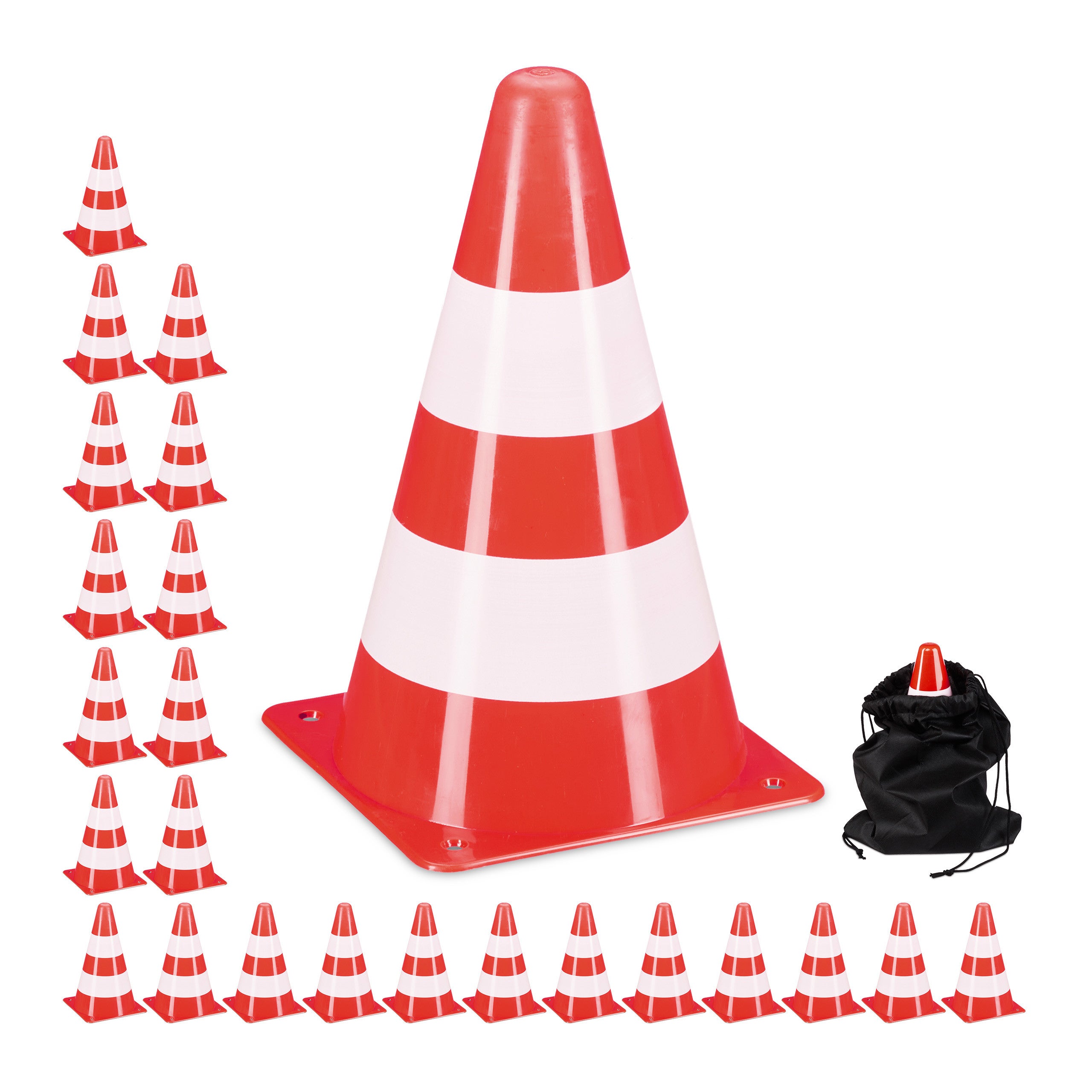 Lot De 32 Cônes De Signalisation Relaxdays – 30 Cm, Orange, Bande Réfléchissante, Pour Sport Et Chantier