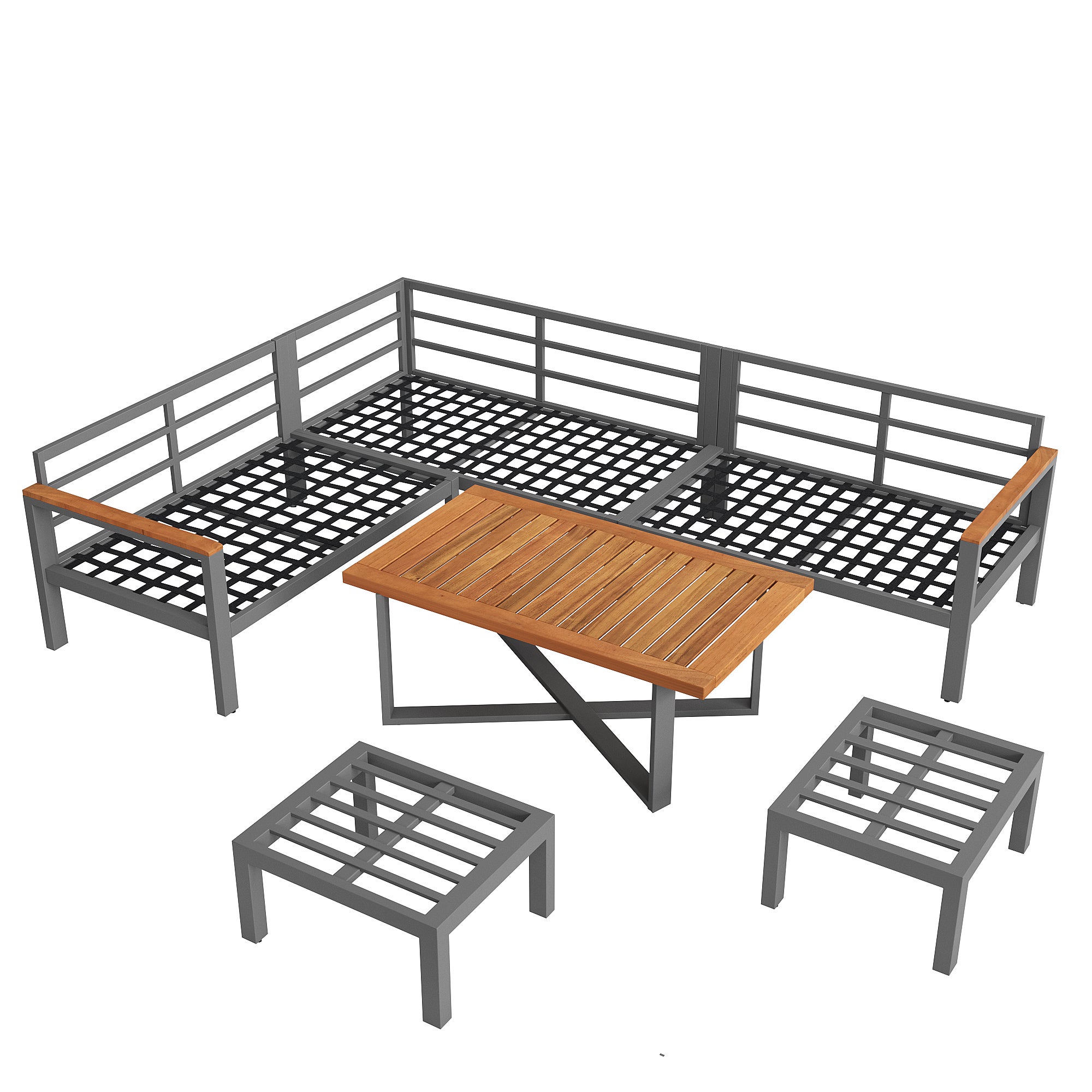 Ensemble de jardin en fer pour 7-8 personnes, ensemble de sièges et table résistant aux intempéries, mobilier pour balcon et terrasse, gris - 9