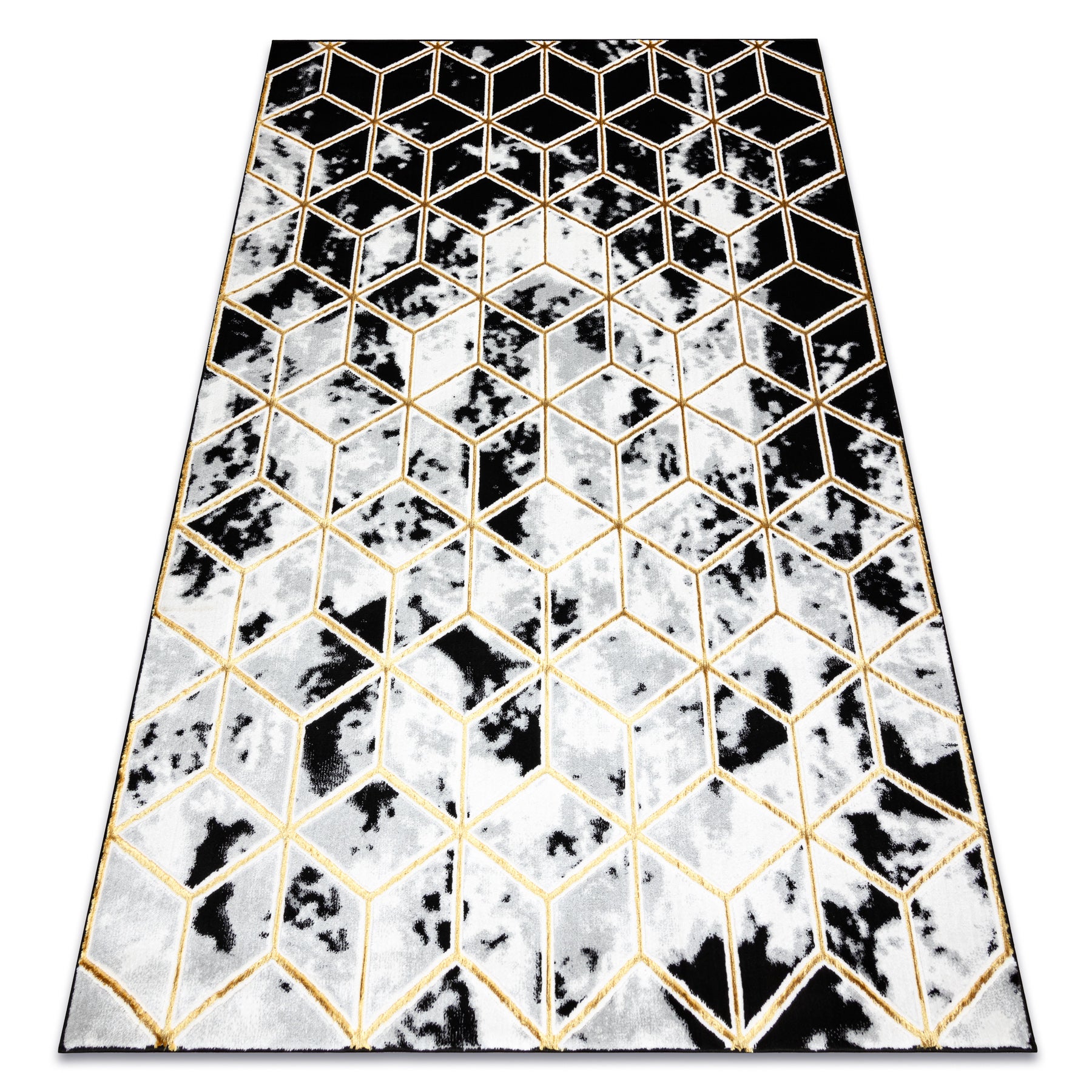 Dywan ALLURE 1966 Cube kostka - Strukturalny, stylowy, glamour czarny / złoty 80x150 cm