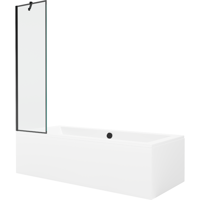 Mexen Cube wanna prostokątna 180 x 80 cm z obudową i parawanem 1-skrzydłowym 50 cm, czarny wzór - 550518080X9505007070