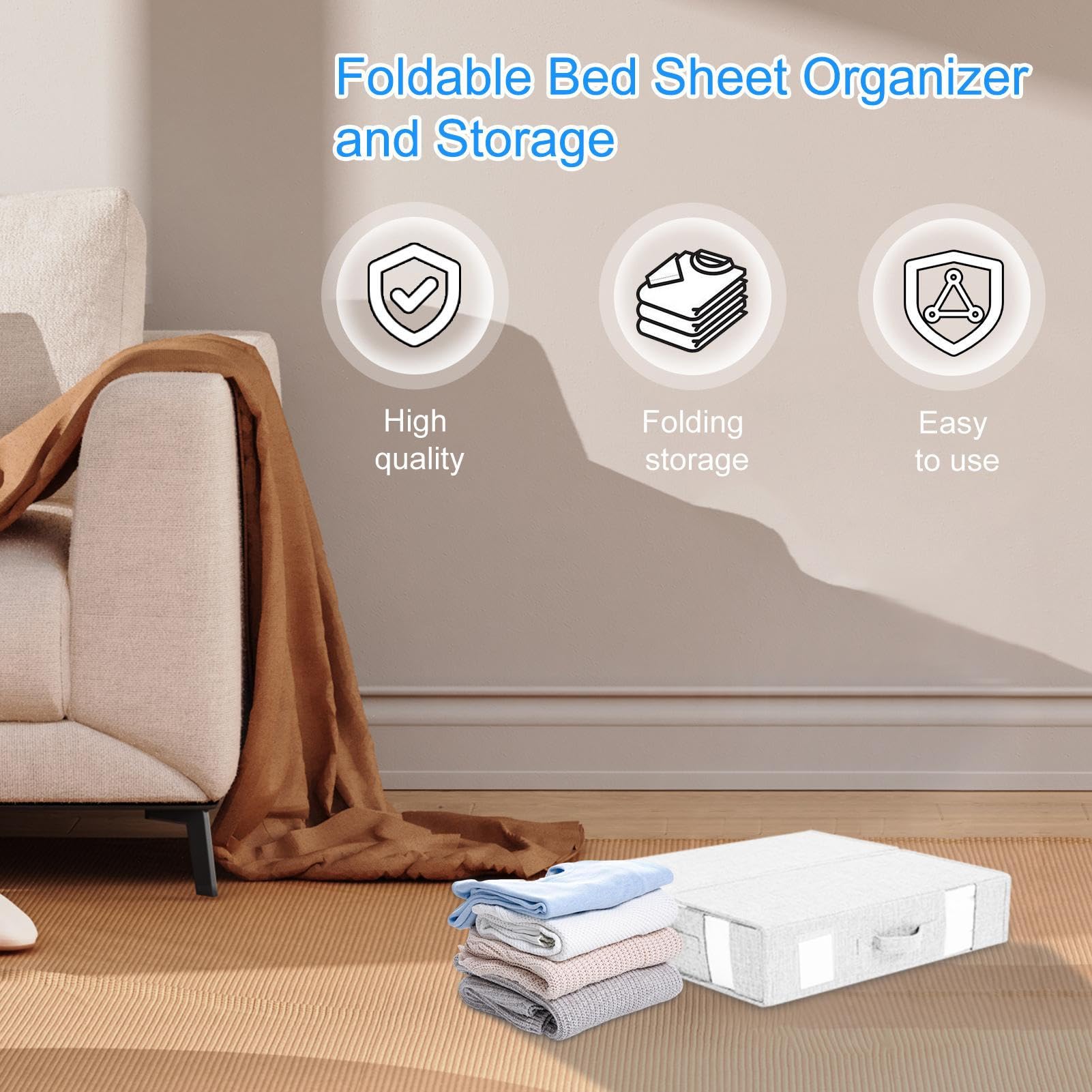 Boîte de rangement de draps, boîte de rangement de draps de garde-robe pliable, boîte de rangement de couette, blanc 1 paquet - 3