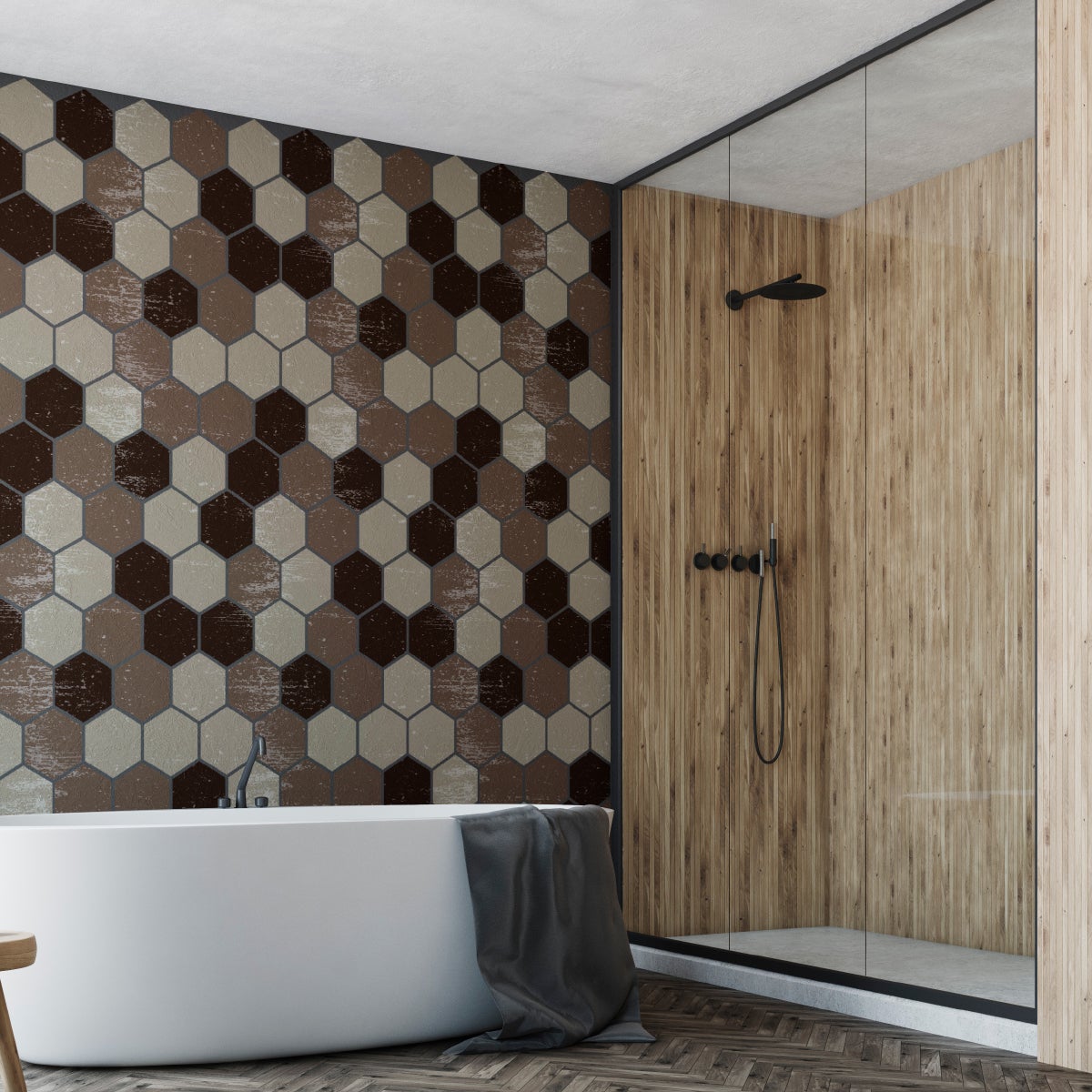 Vinilos baldosas de cemento hexagonal shades of brown - adhesivo pared - sticker revestimiento - 28stickershexagones10x9cm