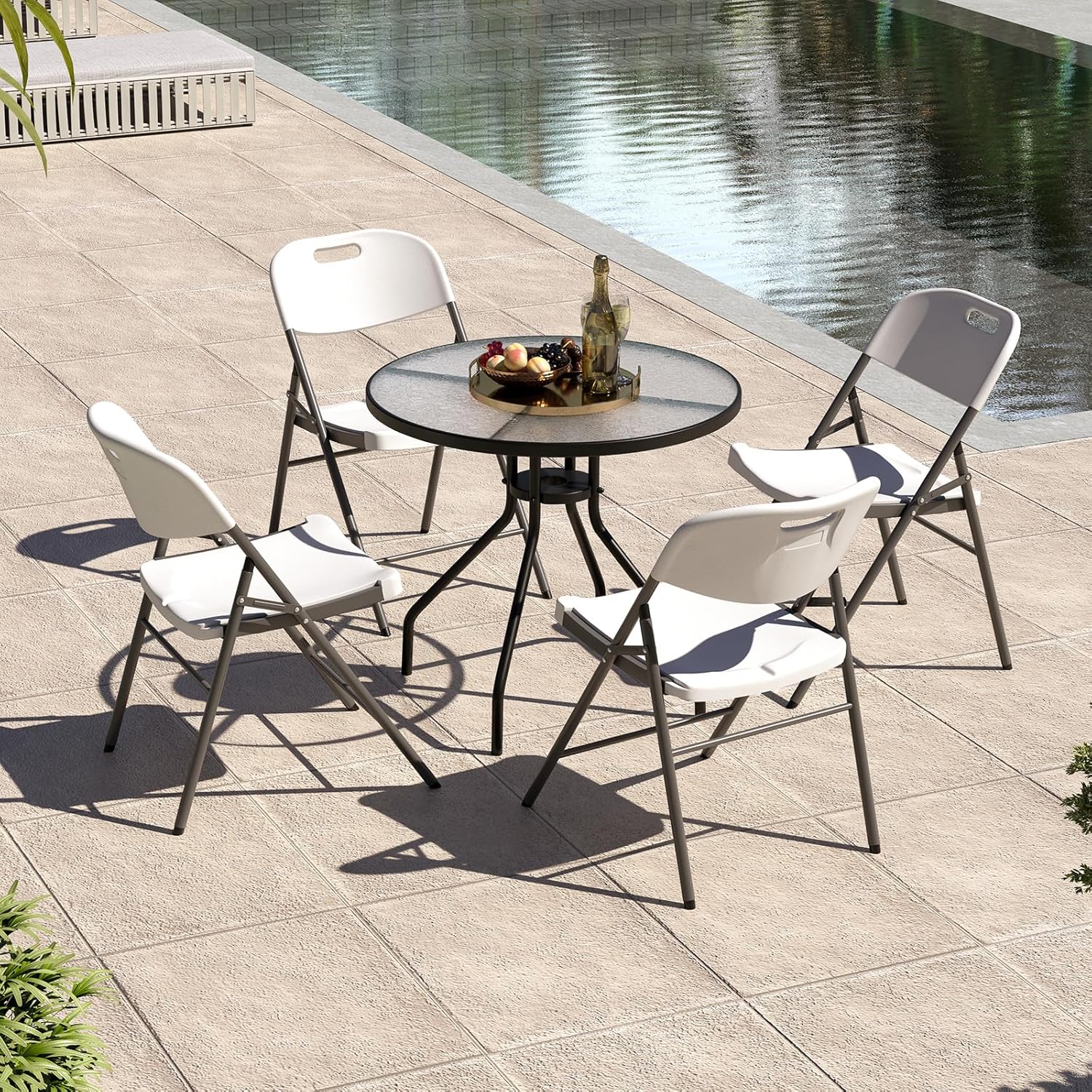 Lot de 4 Chaises Pliantes en Plastique HDPE, Cadre en Métal, Chaises d'Appoint Portables avec Pieds en Métal, Capacité 160 Kg - 8