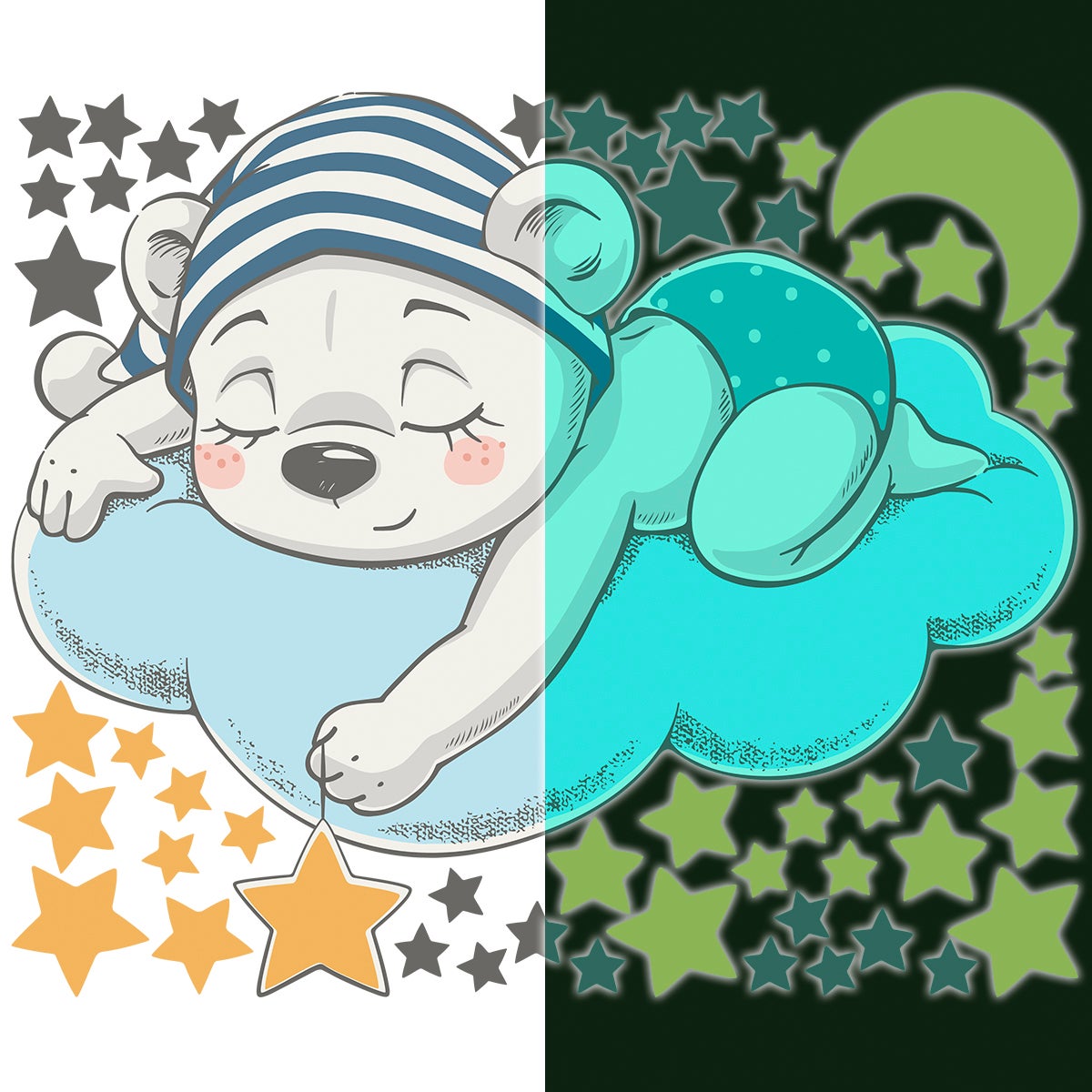 Adesivos fosforescenti orso dei sogni e 50 stelle - Sticker adesivo - adesivi murali - 70x80cm - 4