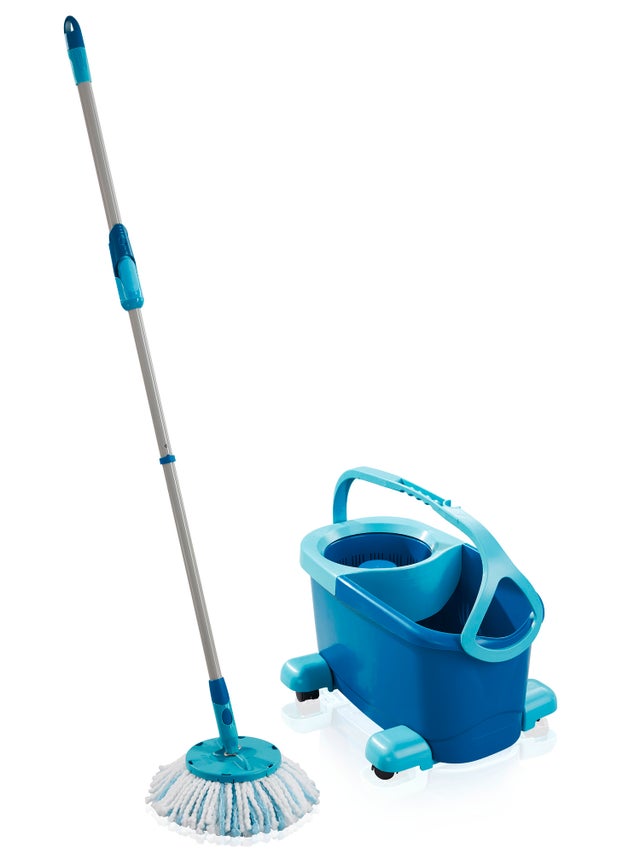 Set balai serpillère avec seau essoreur à roulettes Clean Twist Disc Mop Ergo Mobile 52102 Leifheit, tête serpillière à franges, mop