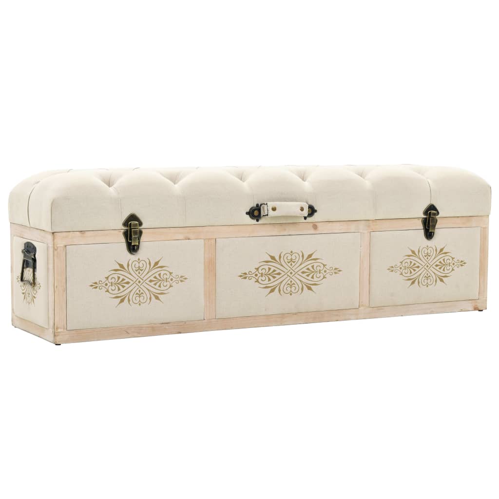 Vidaxl Banco Con Almacenaje 110 Cm Madera Maciza De Abeto Color Y Tela Crema , Leroy Merlin