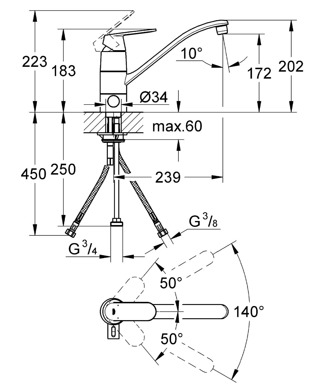 Grohe Eurosmart Cosmopolitan Mitigeur Cuisine chromé avec système de verrouillage (31161000) - 5