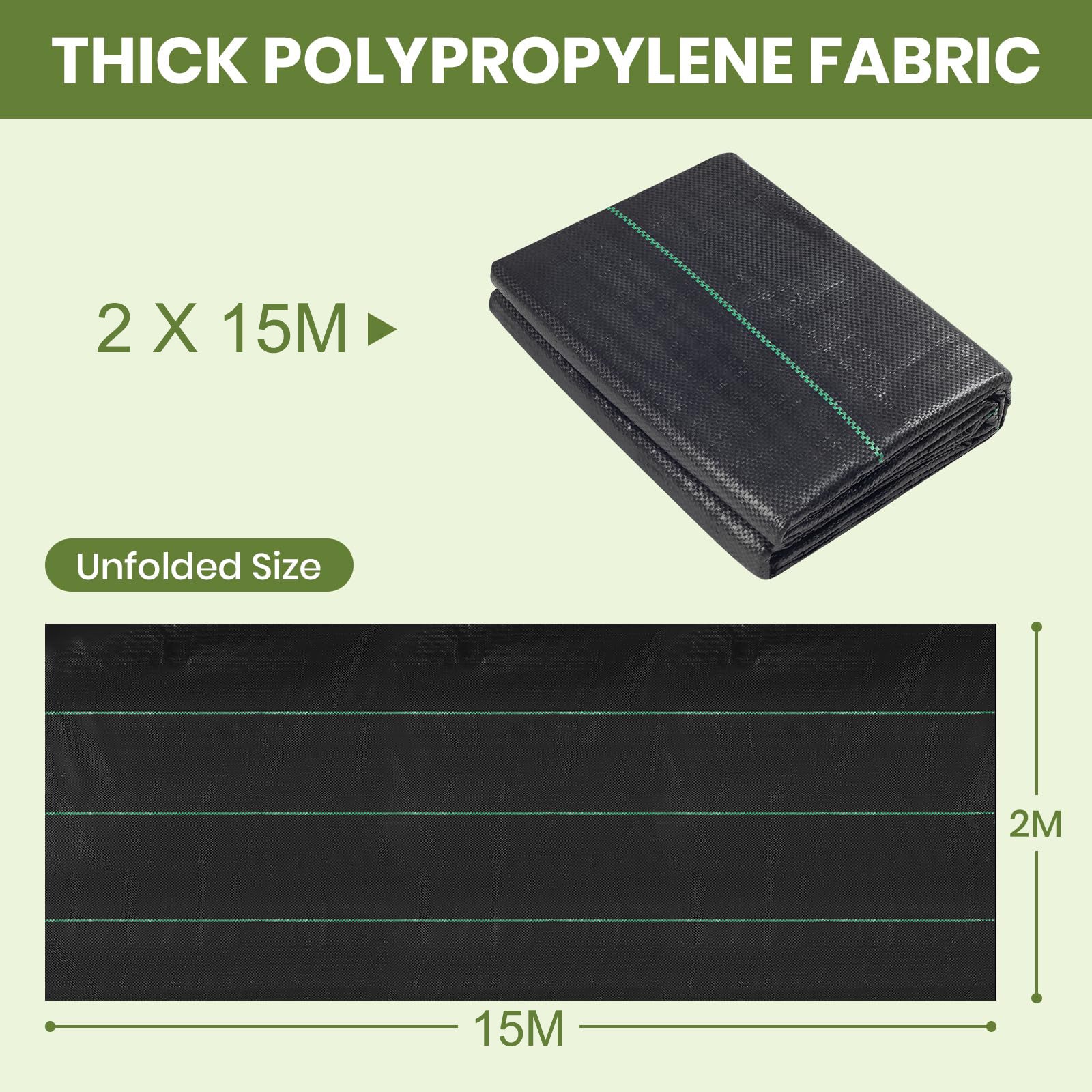 Toile de Paillage Contre les Mauvaises Herbes 10Mx2M, Contre les Mauvaises Herbes, Perméable à l'Eau, Anti-UV, Anti Repousse, Bâche de Paillage - 2