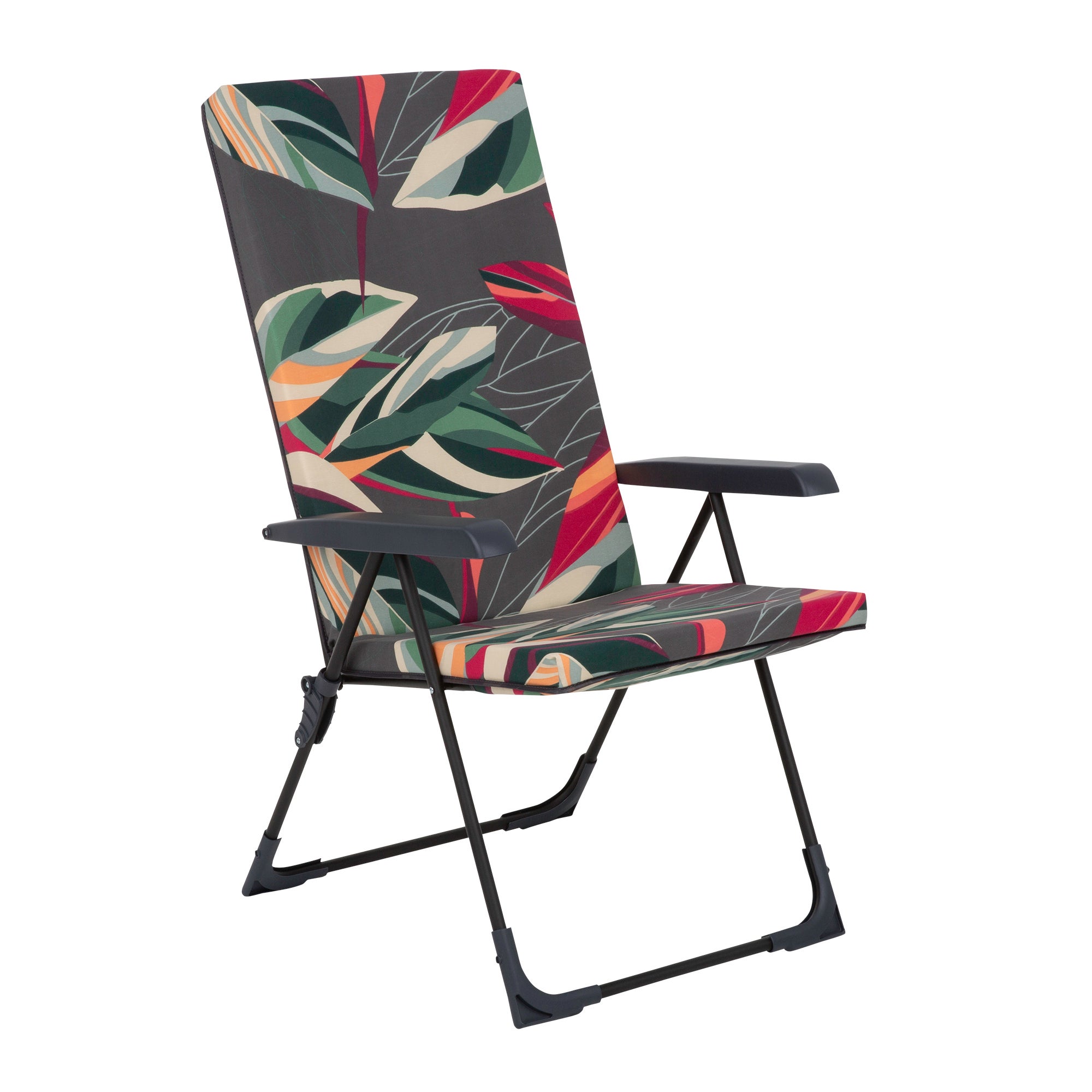 Fotel ogrodowy składany z regulacją oparcia z motywem roślinnym Barletta Black Edition PATIO