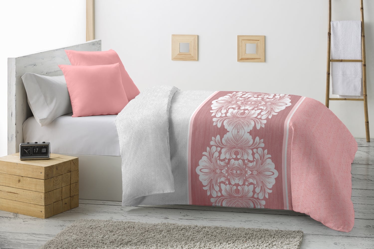 Haradeco edredón nórdico estampado para cama 150 , cubrecama 250x260cm reversible confecciona microfibra- bragi rosa