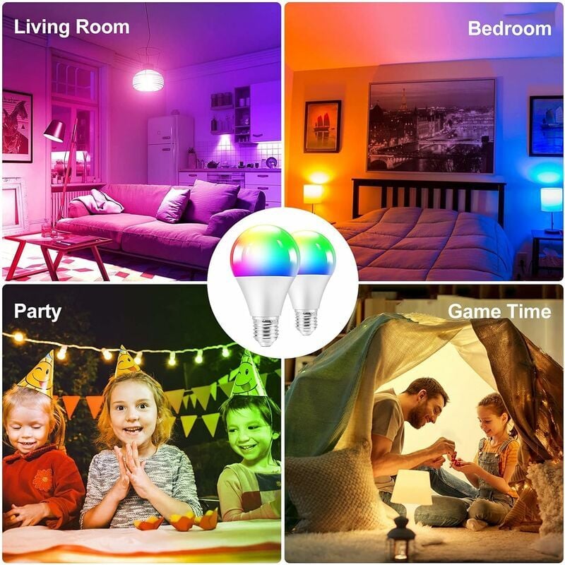 Ampoules LED Couleur,9W E27 LED RGBW Ampoule avec Télécommande, Fonction de Mémoire et Minuterie, 12 Couleurs et 7 Niveaux de Luminosité(paquet de 2) - 5