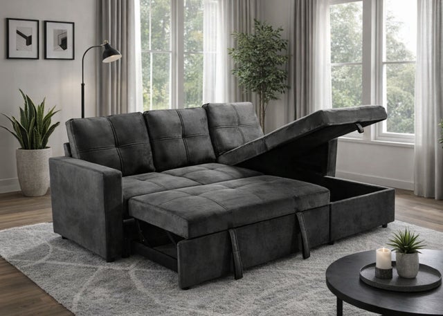 Sofá-Cama Chaise Longue Pau 215cm Preto