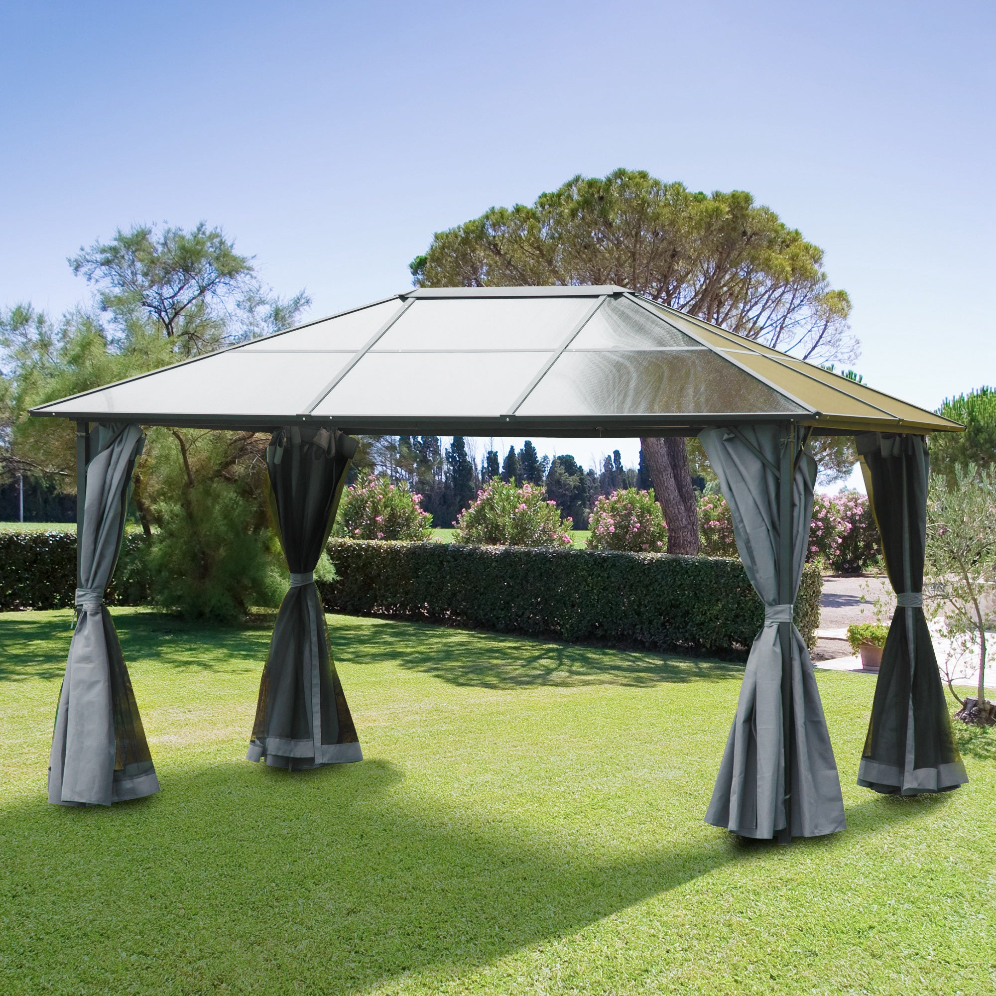 Pavillon de jardin dim. 4L x 3l x 2,65H m alu. métal polycarbonate - 2