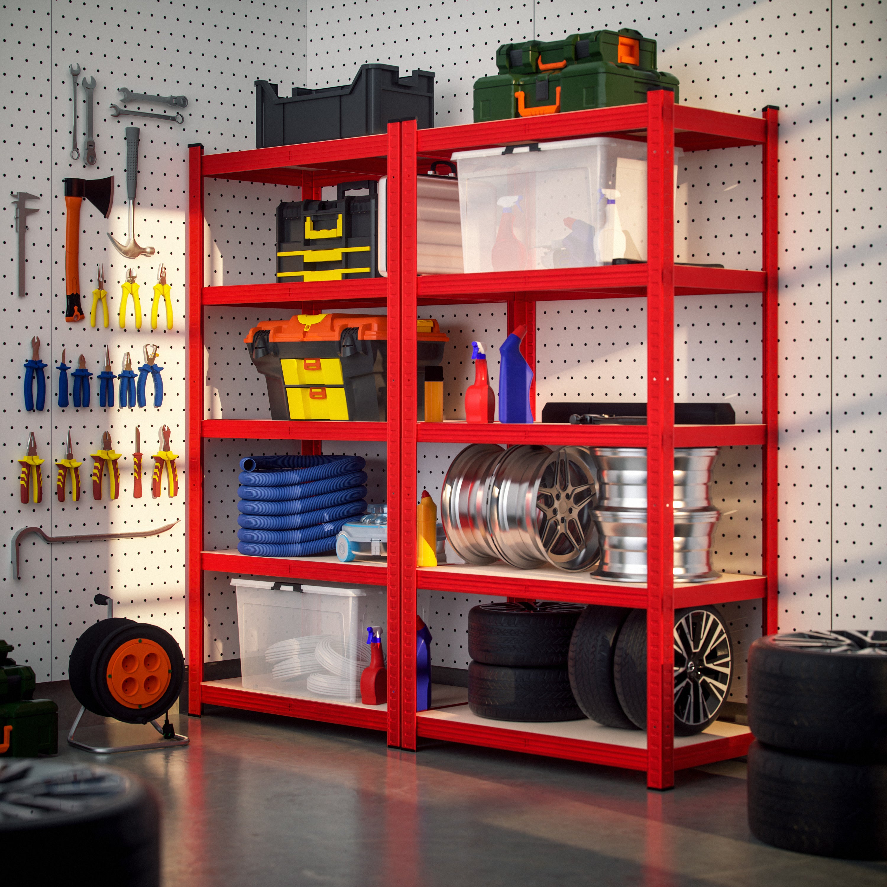 Conjunto de 2 peças de prateleiras para trabalho pesado vermelho 180x90x40cm 875kg - 2