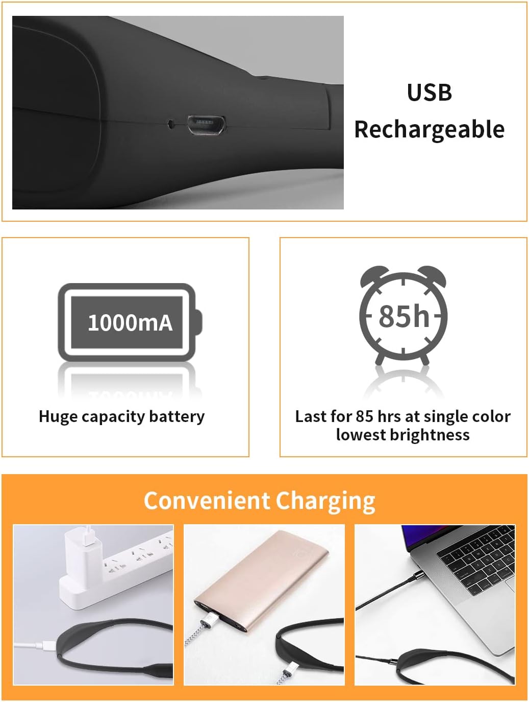 Lampe de Lecture Rechargeable pour Cou, 3 Couleurs LED Protection Oculaire, Mains Libres pour Lecture Nuit, Camping, Couture, Cadeau - 4