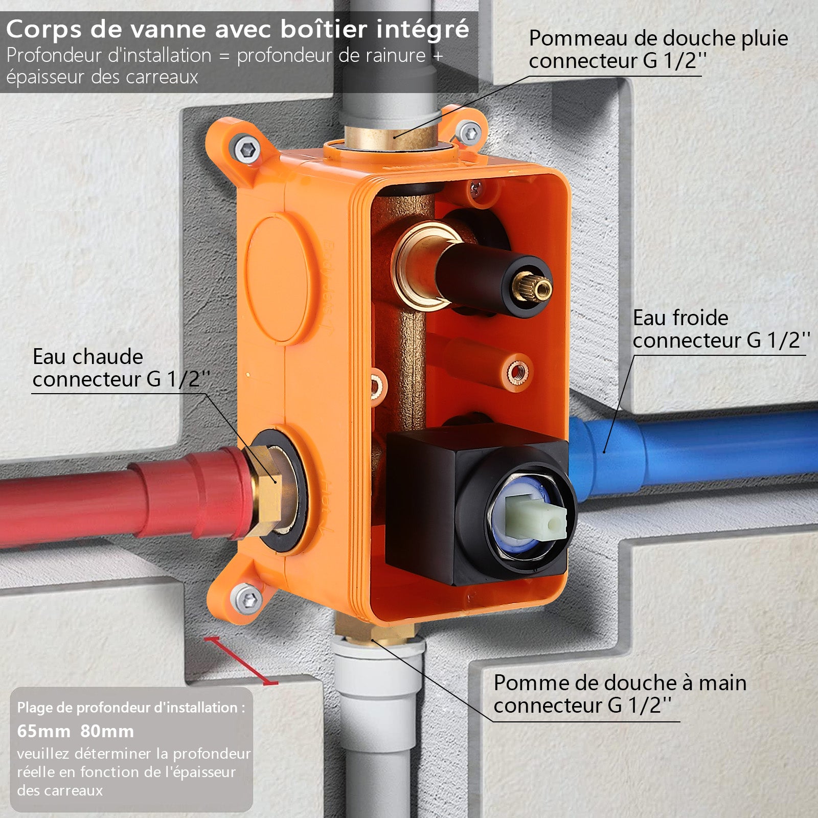 Colonne de Douche Encastrée Noir avec Tête Carrée 12
