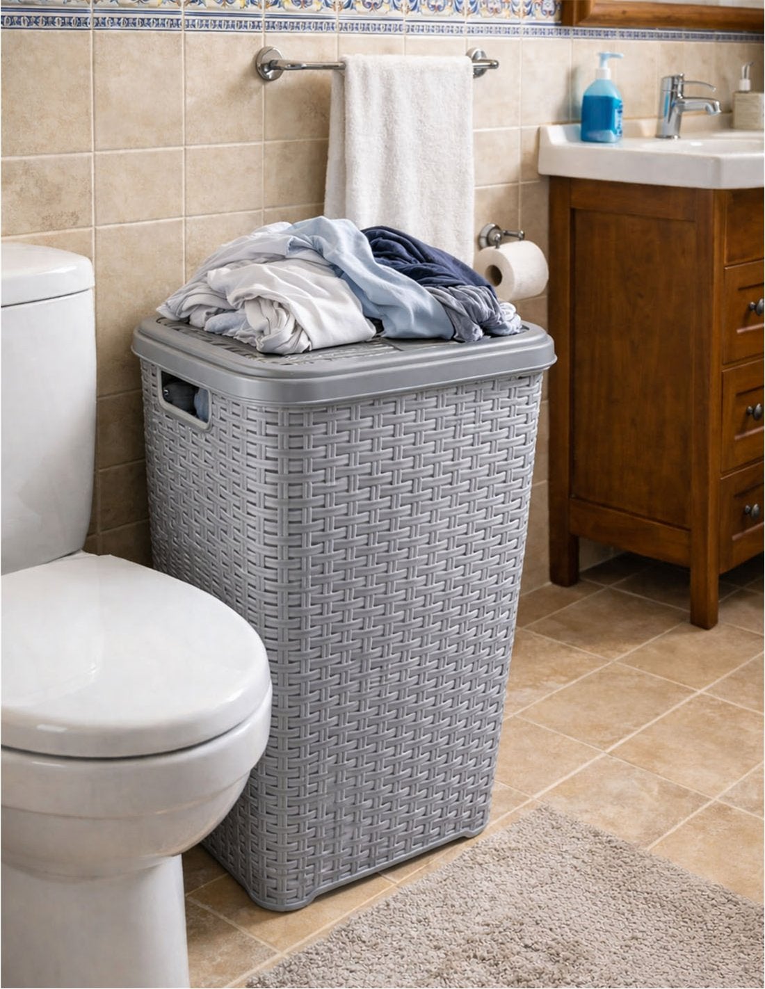 JARDIN202 - Cesto Ropa Sucia Pongotodo con Tapa y Asas | Cesta Colada Plástico Ratán | Cubo Ropa Sucia Ventilado | Baño Dormitorio | 38L/60L | 60 lit - 4