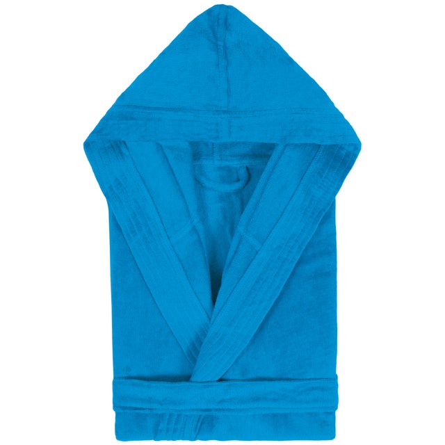 Peignoir à capuche adulte COOL coton S velours bleu Turquoise