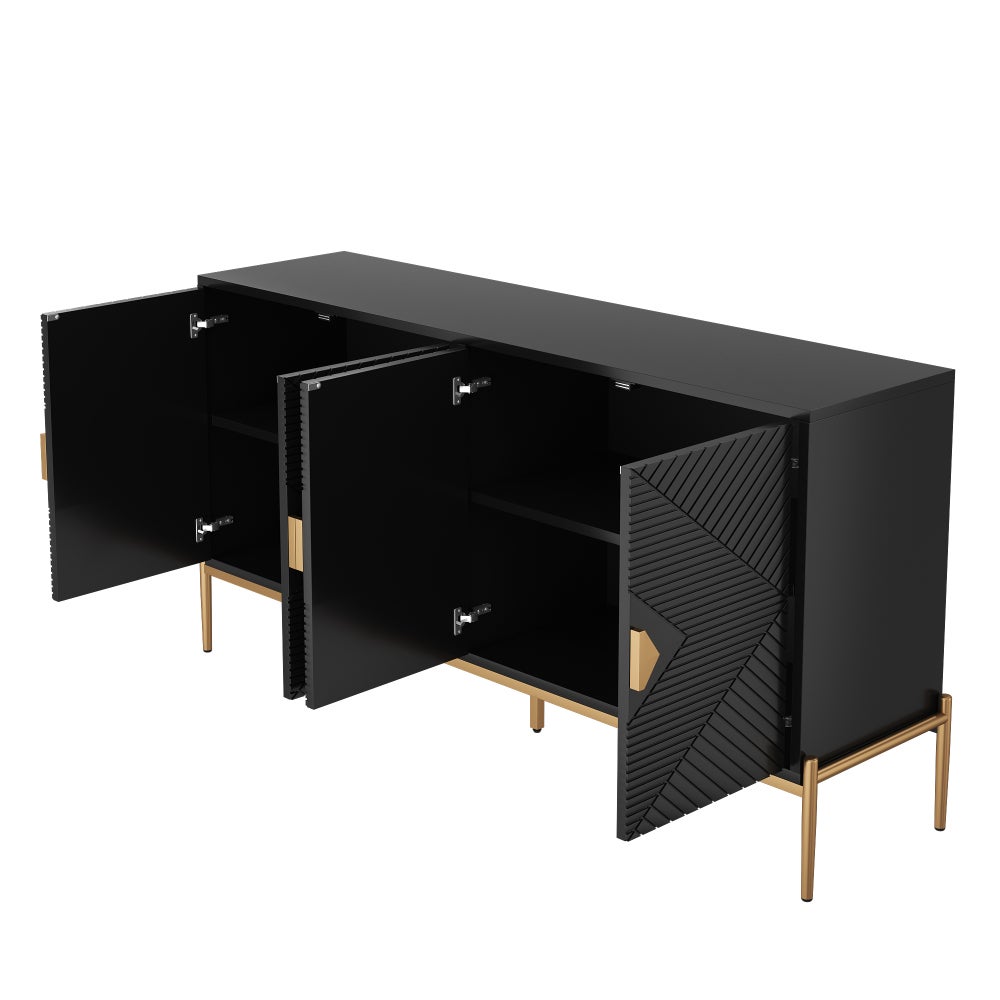 Nowoczesna komoda z 4 drzwiami 162x40x80cm z metalowymi nóżkami w kolorze złotym–komoda o geometrycznym designie i dużą przestrzenią do przechowywania - 7