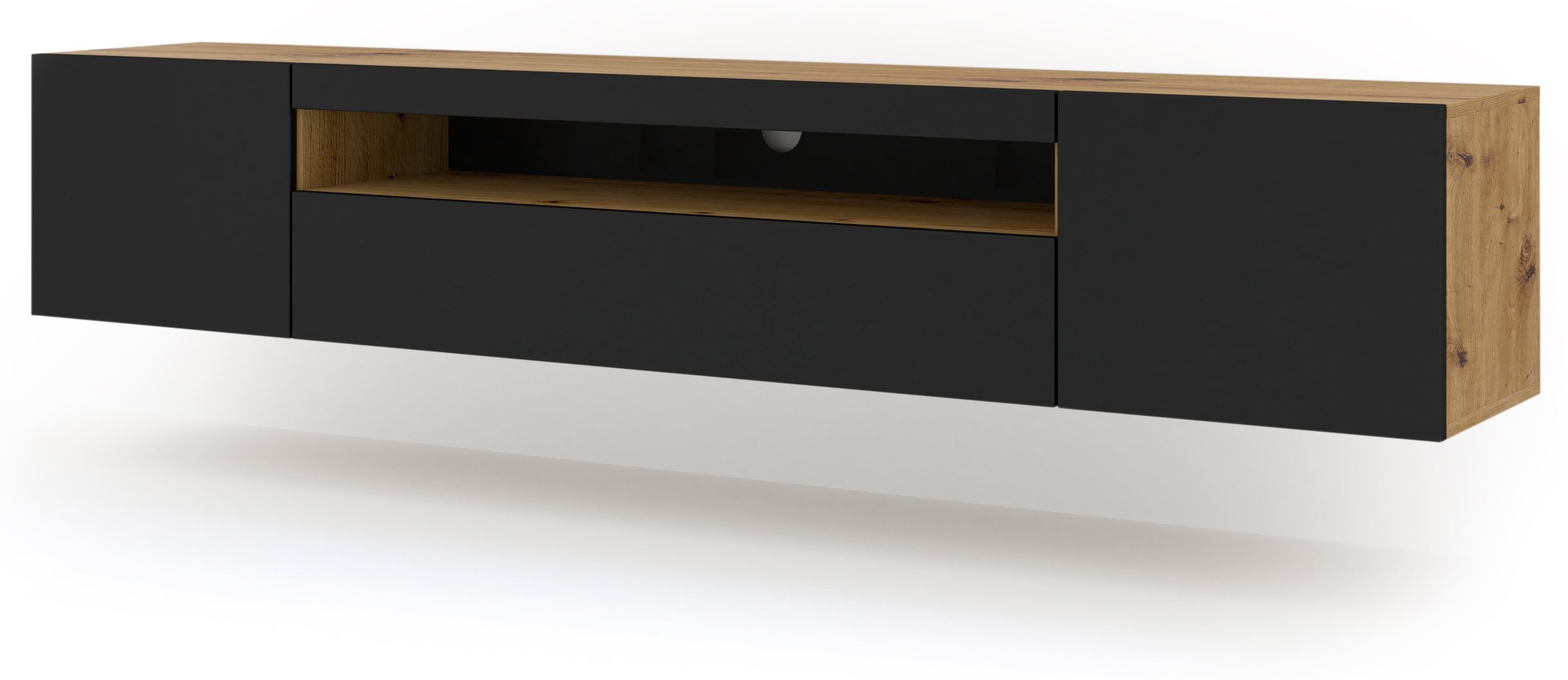Meuble TV Bibliothèque Modulaire VOWNER | 280x180x40 Cm | Portes Verre & Étagères | Bois Noir/Blanc | Salon
