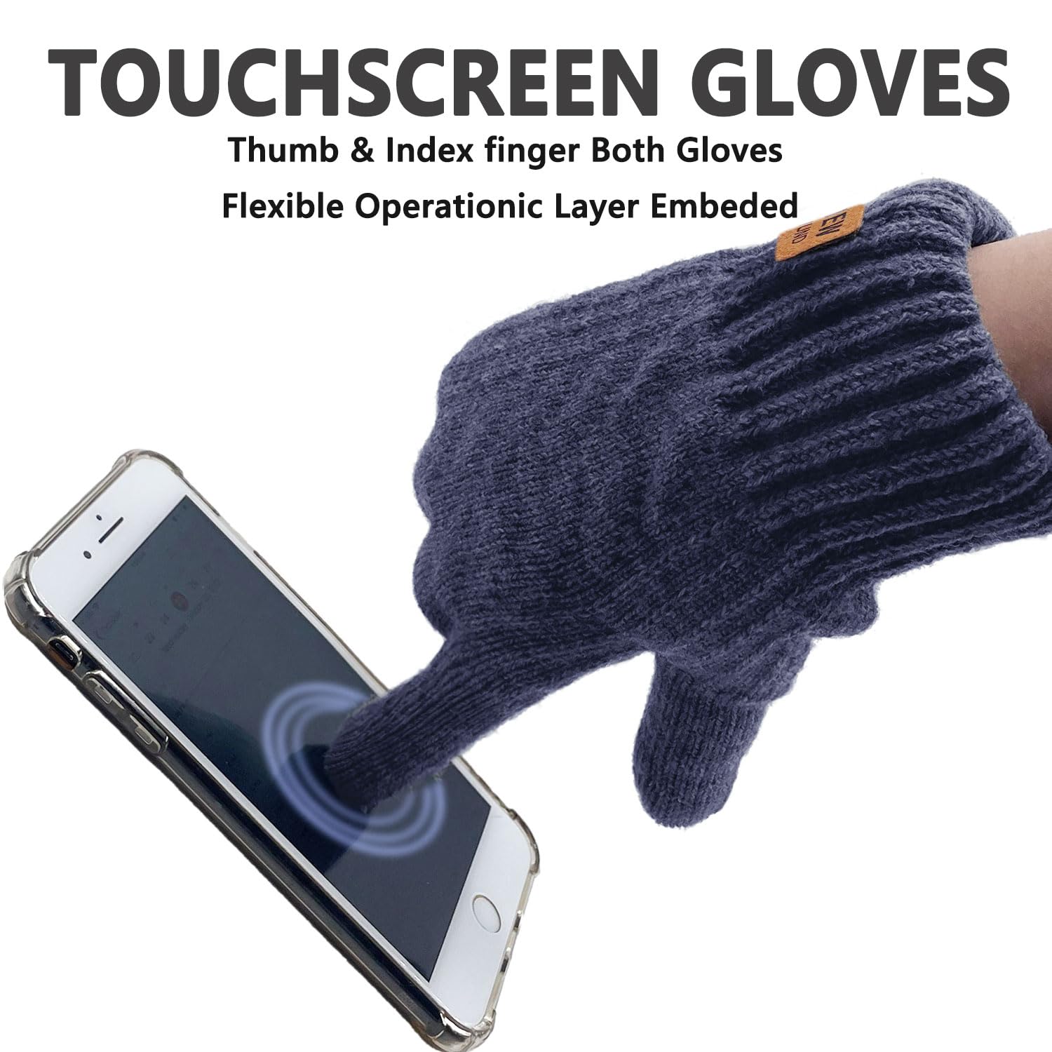 KASURE 2 Paia Guanti Invernali Uomo Donna | Touchscreen | Termici E Elastici | Per Sci, Ciclismo | Nero/Blu Navy - 2