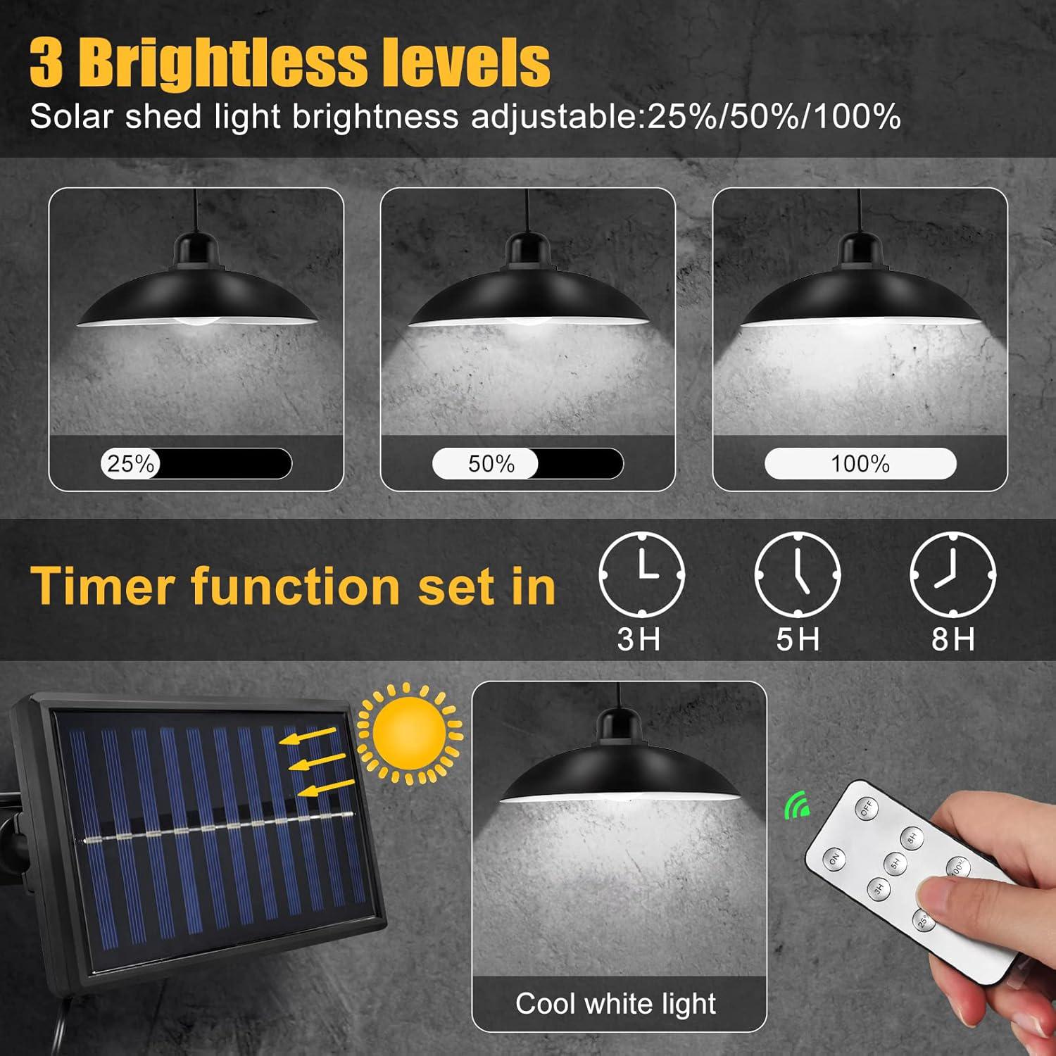 Lámpara Solar Colgante Con Mando A Distancia – Impermeable IP65, Panel 10m, 18h De Luz